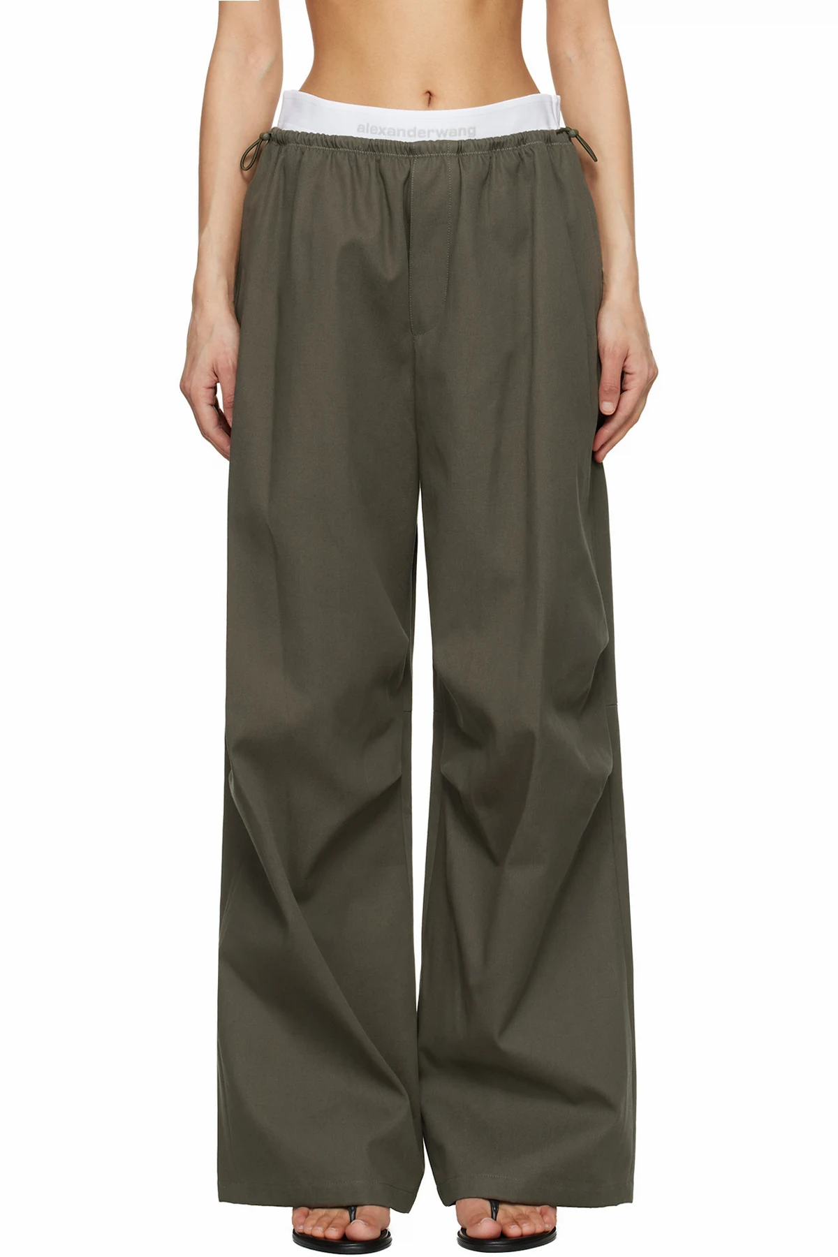 Khaki Logo Elastic Mid-Rise Trousers