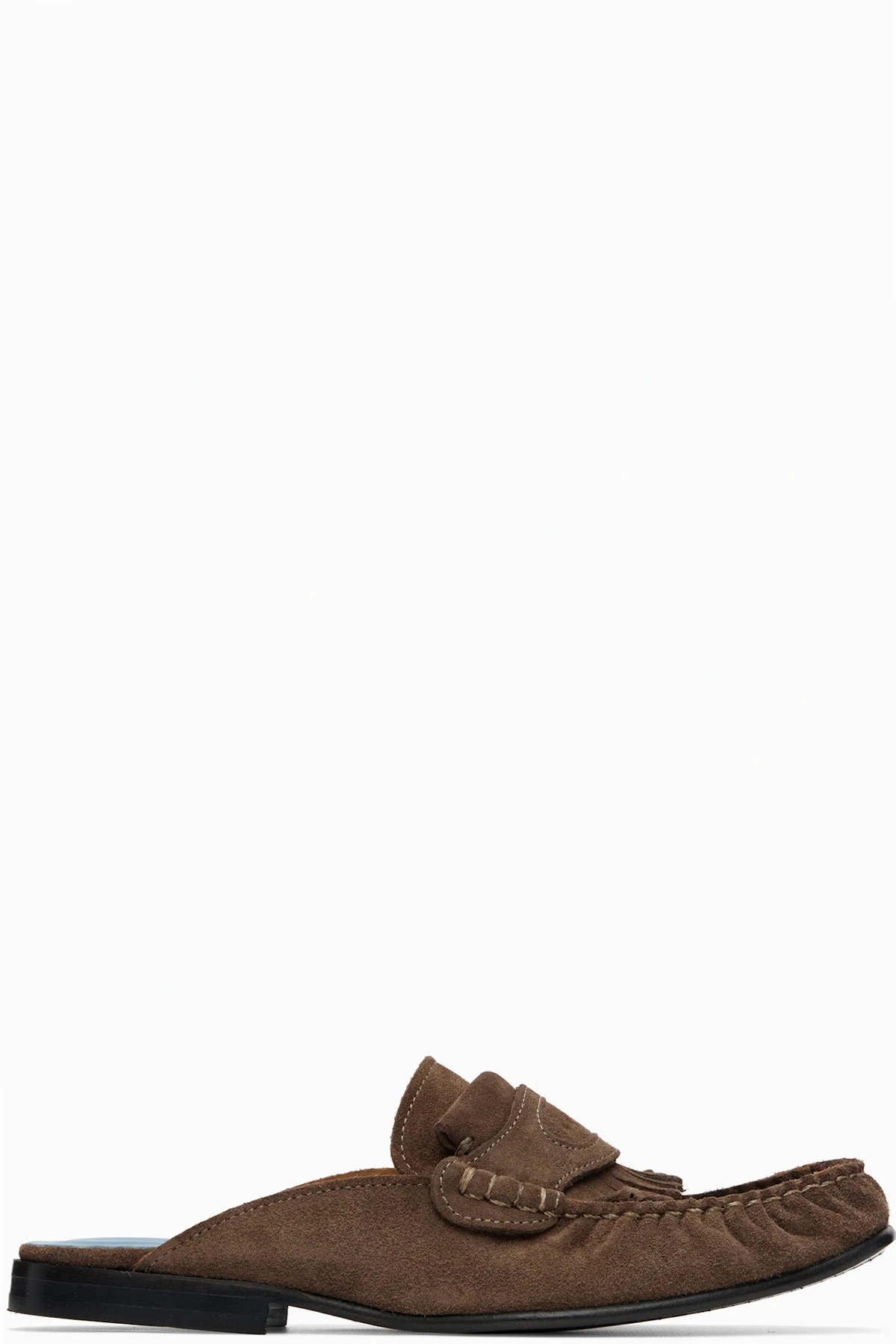 Brown Suede Sabot Fringed Trim Slip-on Loafers