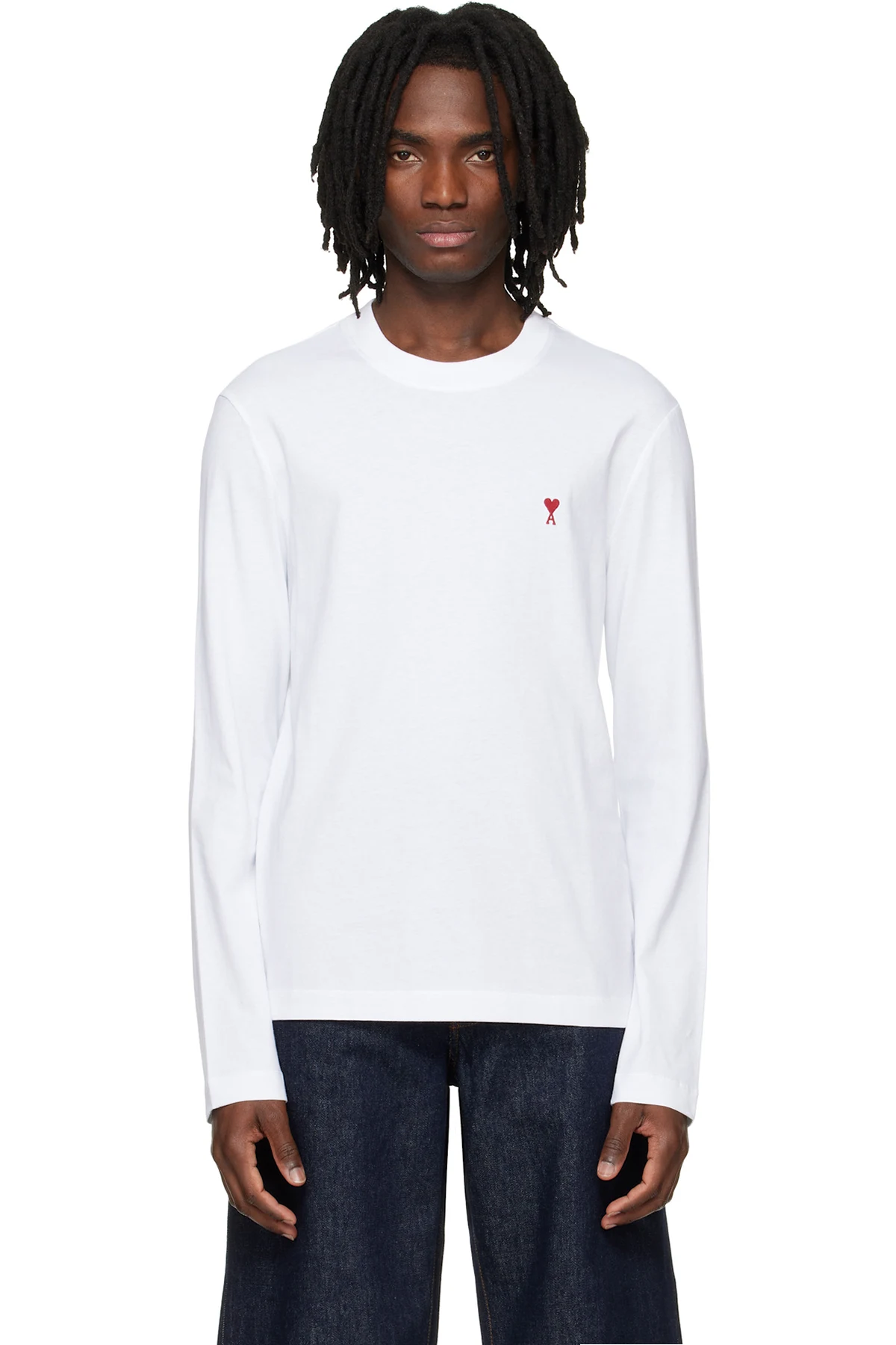 White Cotton Red Ami de Coeur Longsleeves T-shirt
