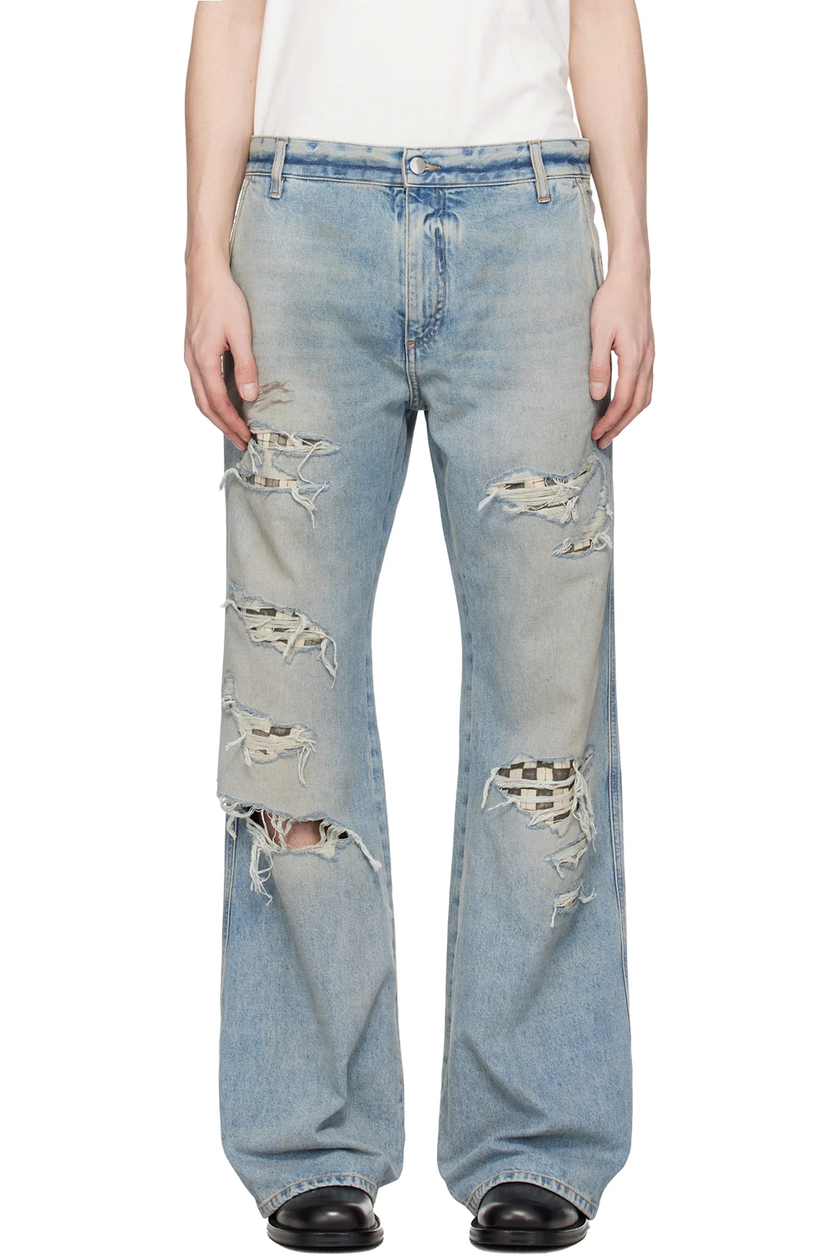 Blue Checkered Repair Bootcut Jeans
