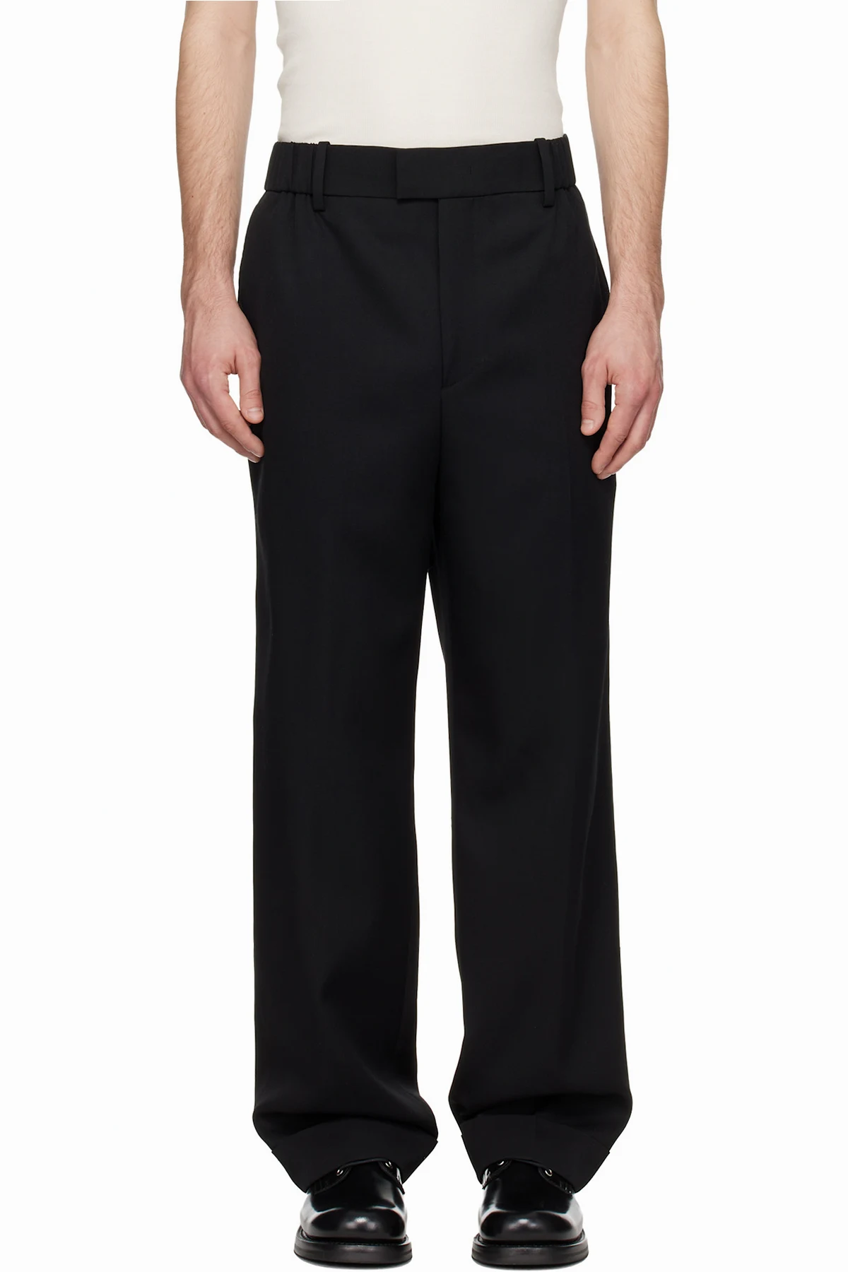 Black Turn-Up Wool Trousers