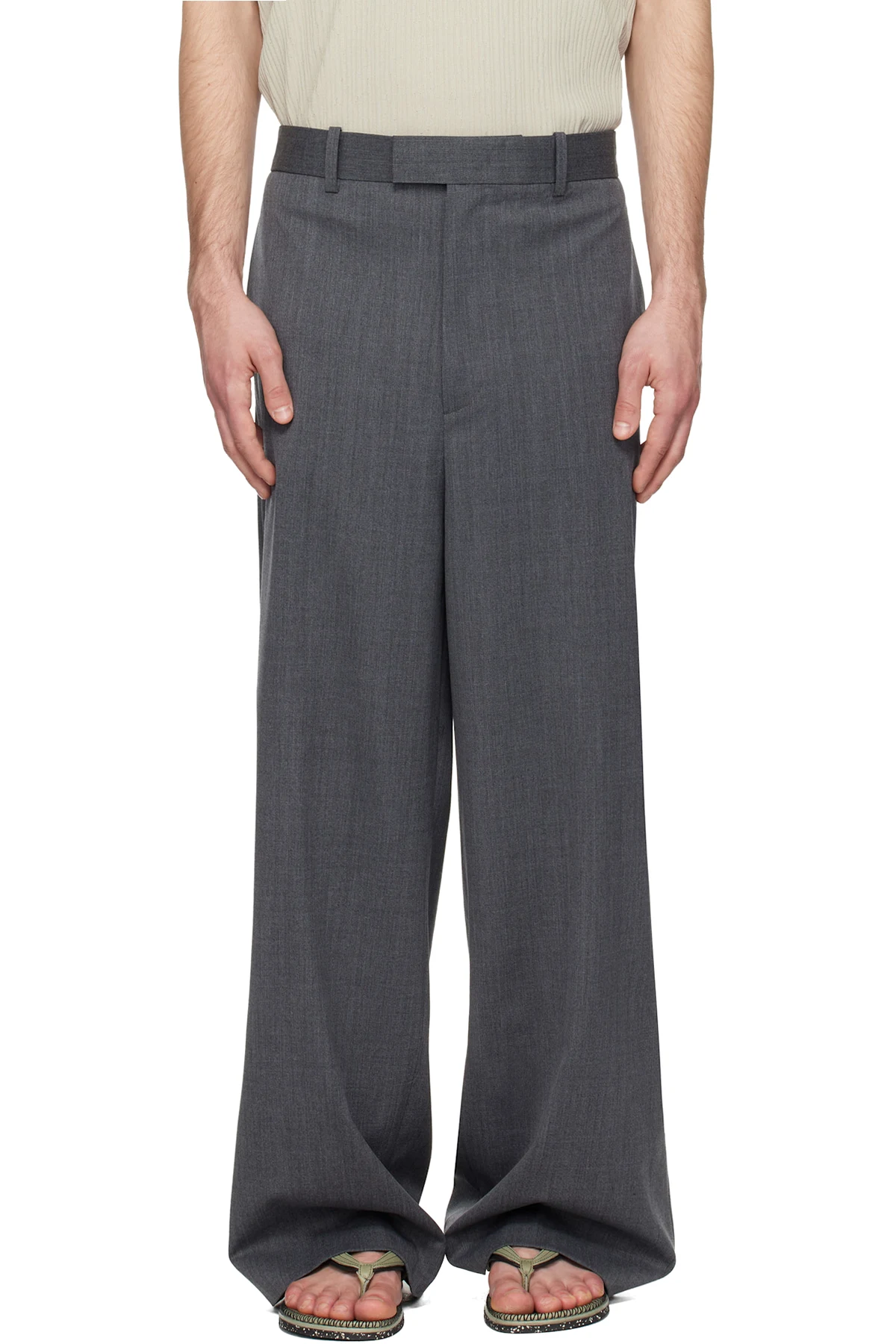 Gray Semi-Wide Back Banding Trousers