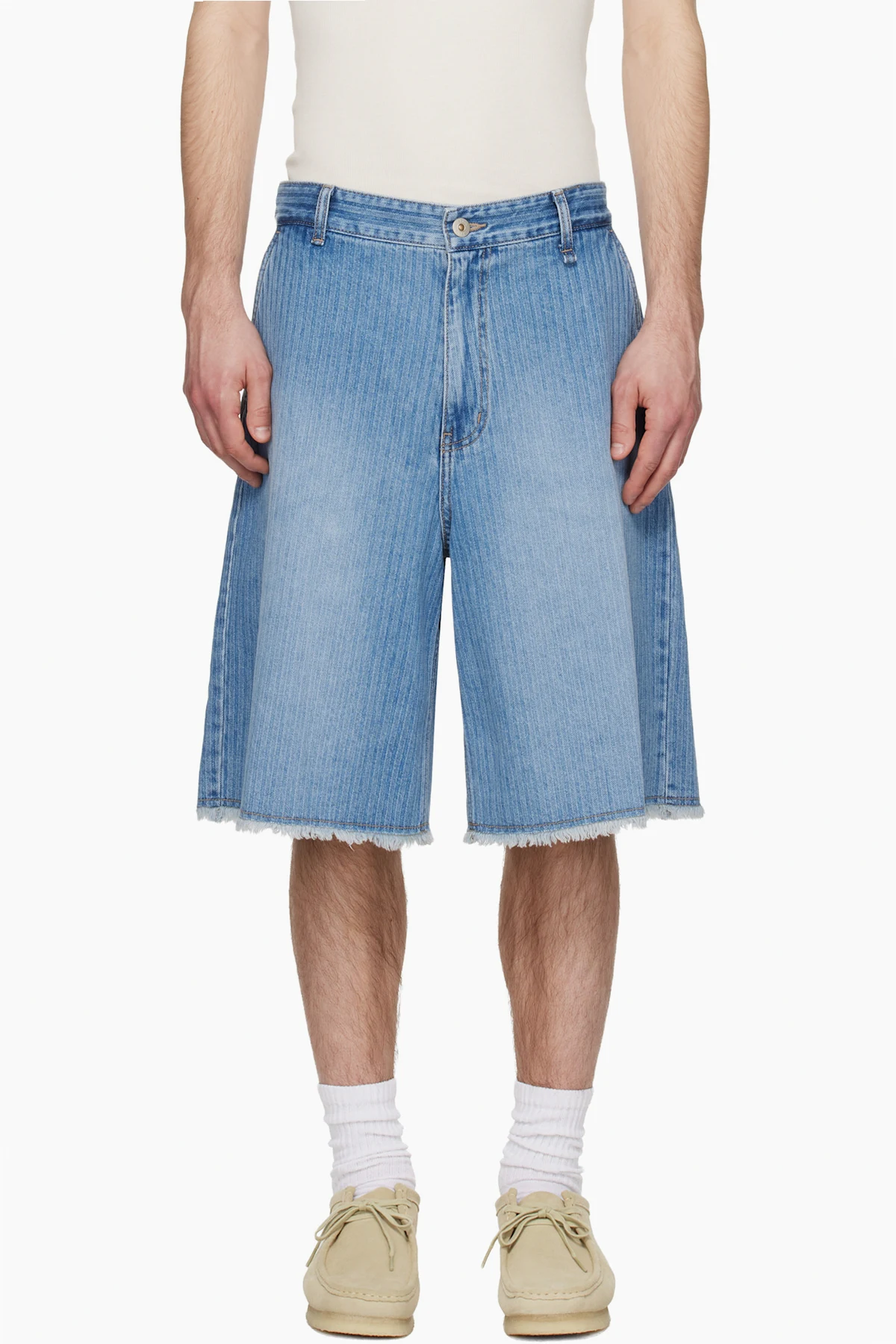 Blue Stripe Denim Bermuda Shorts