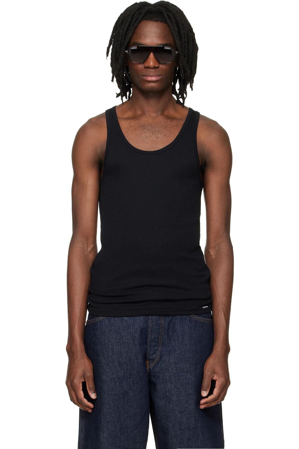 Black Cotton Modal Rib Tank Top
