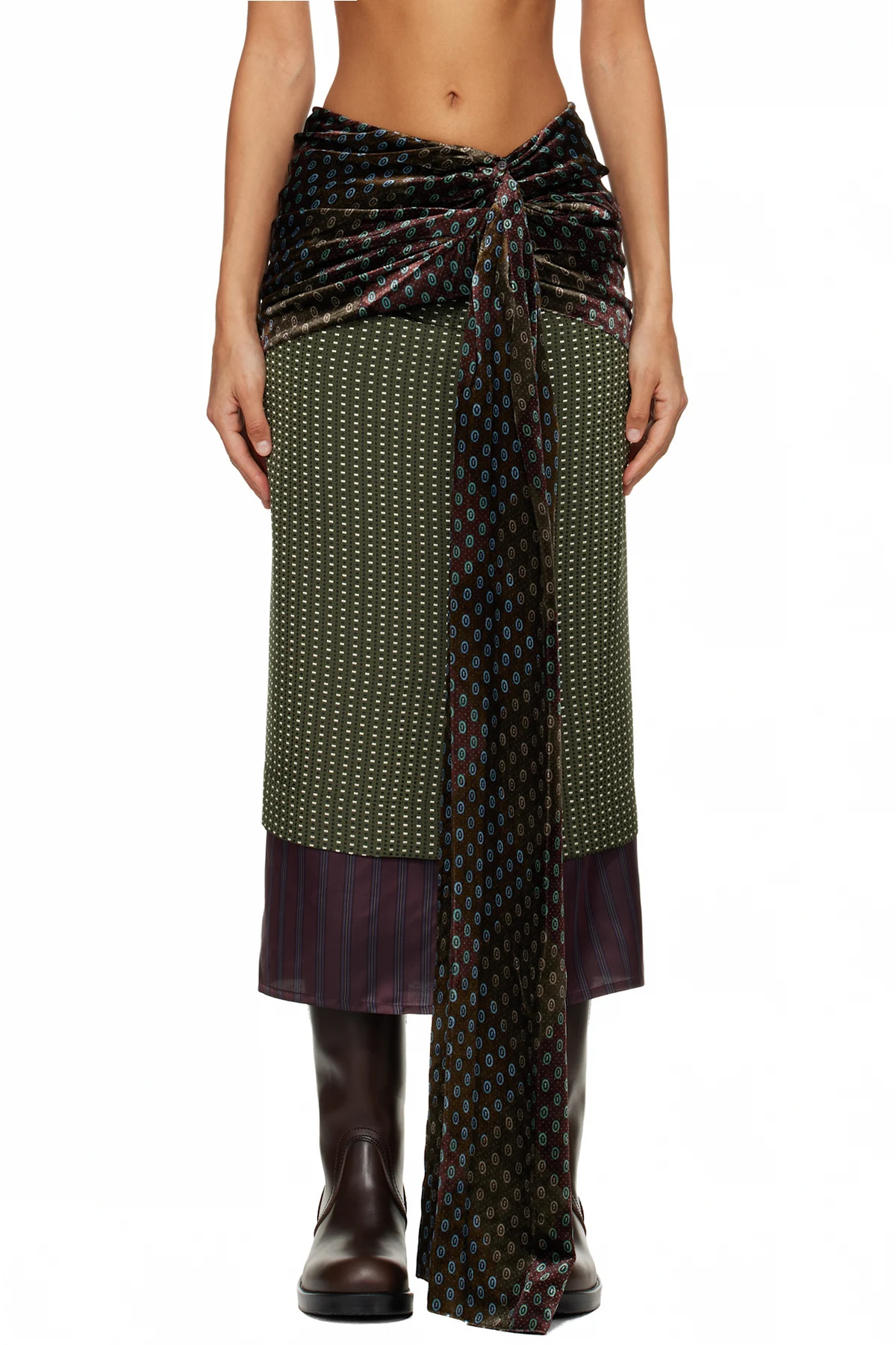 Khaki Layered Midi Skirt