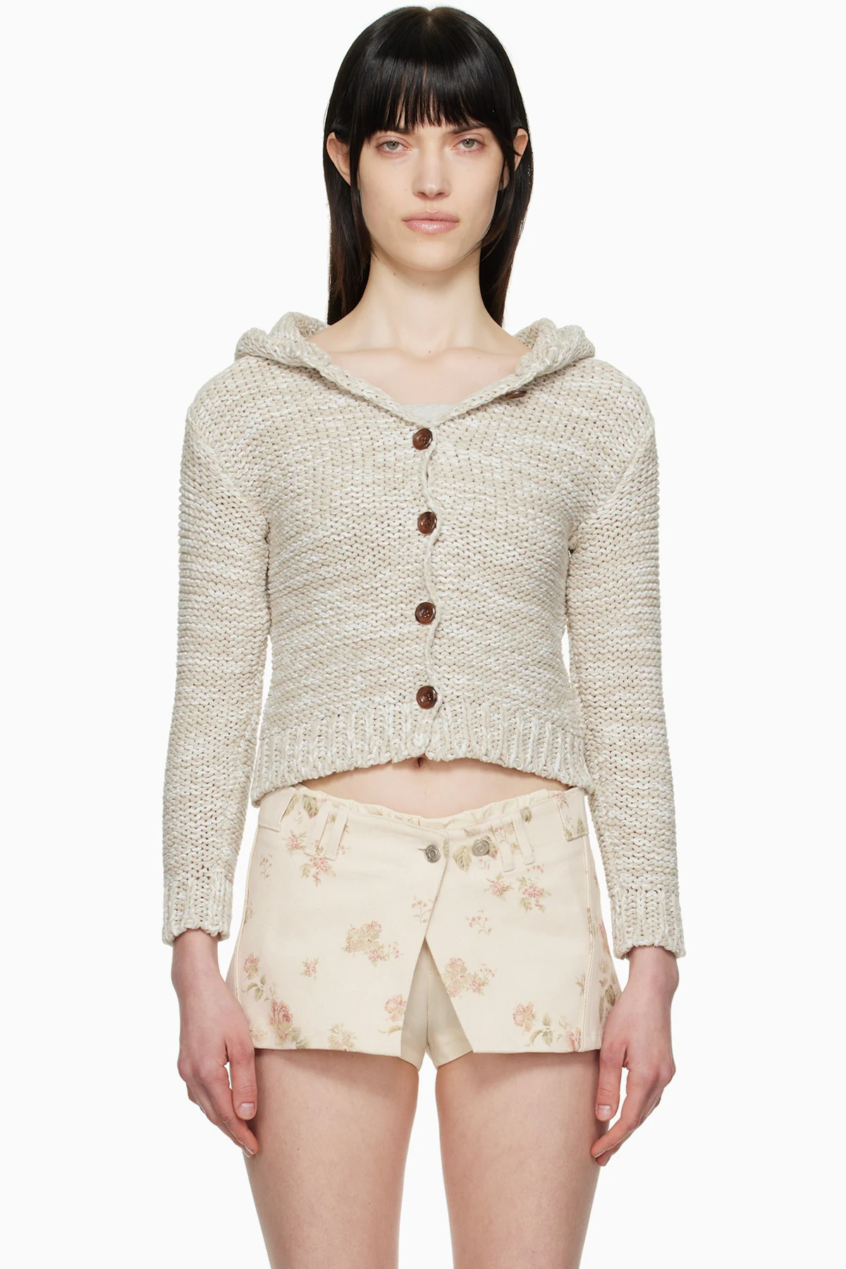 Beige Hooded Chunky Cardigan