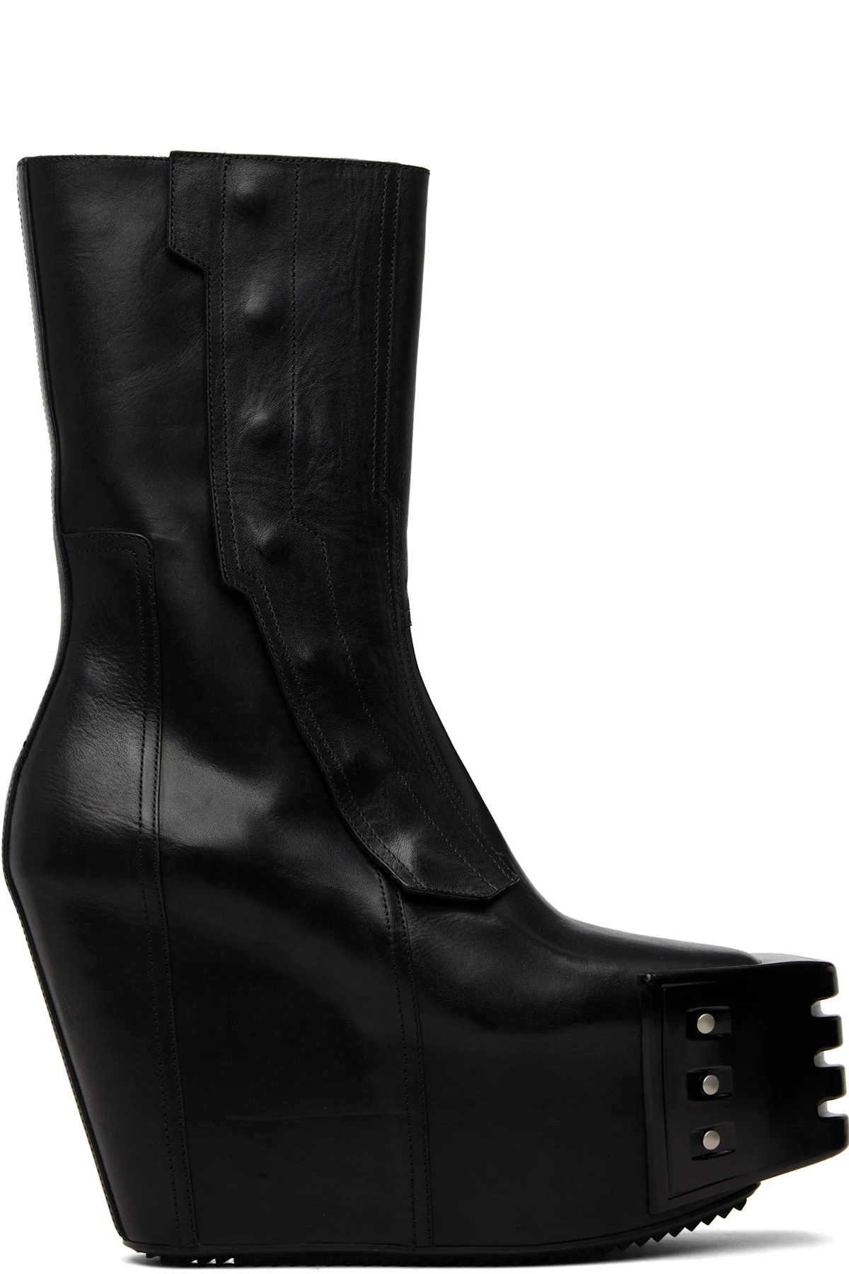Black Temple Grilled Moto Wedge Boots