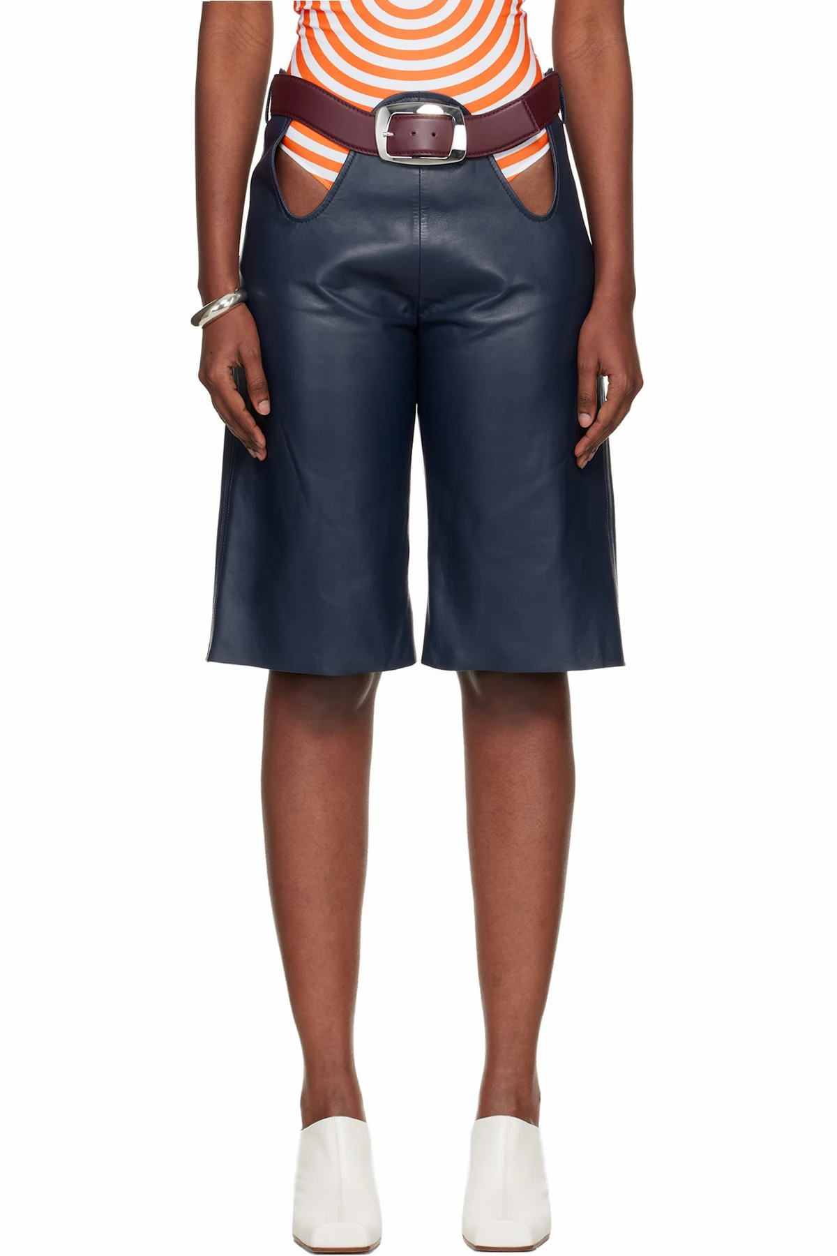 Navy 'The Cut-Out Bermuda' Leather Shorts