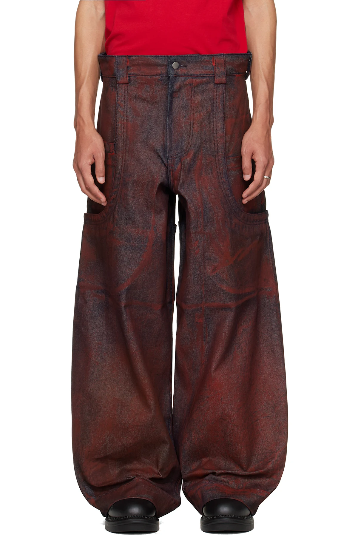 Red Sevar Rof Low Pocket Painted Jeans