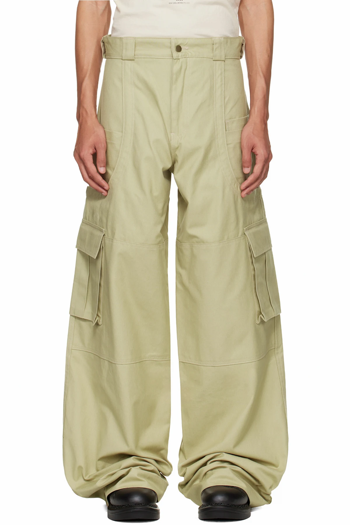 Beige Wide Leg Cargo Pants