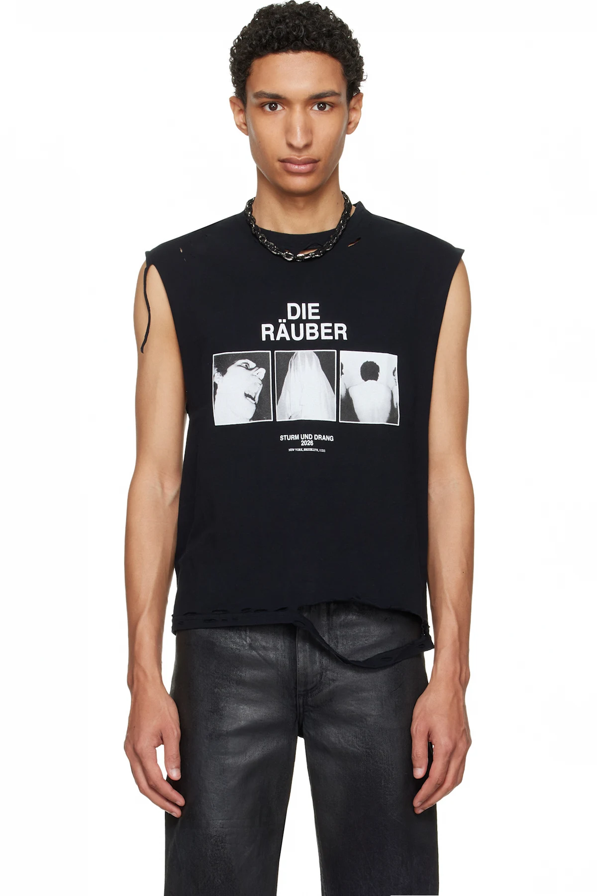 Black EET 'Die Raeuber' Cotton Distressed Tank Top