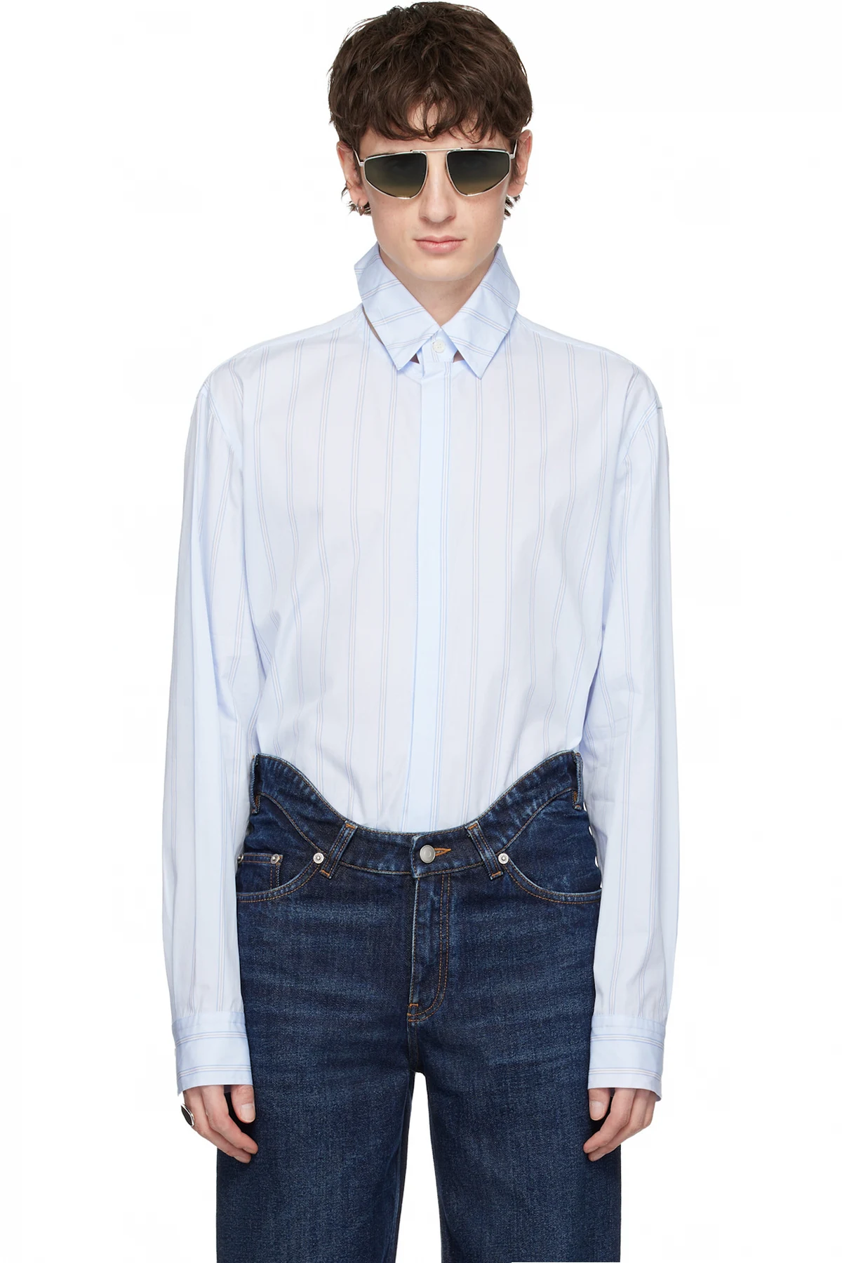 Blue Pinstriped Floating Collar Shirt