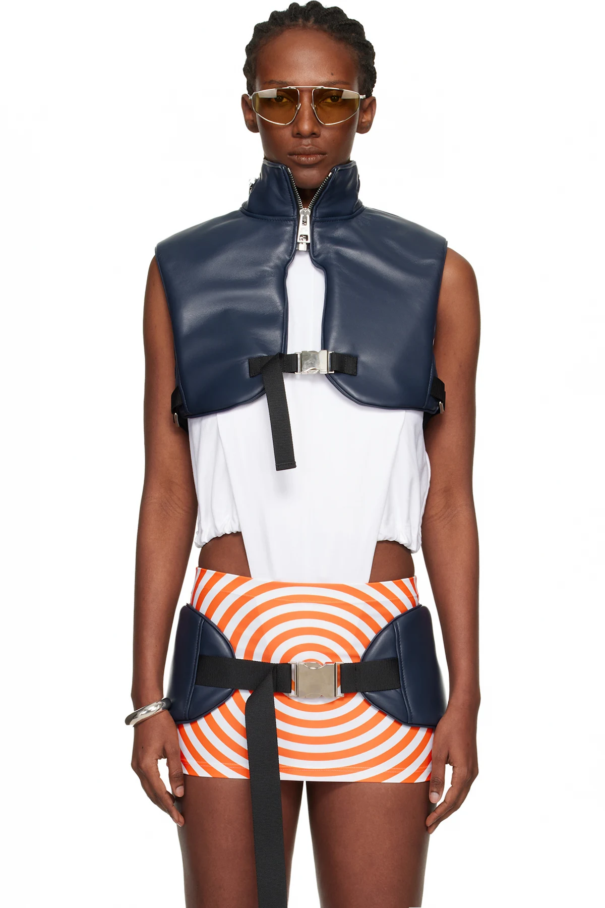 Navy Backpack Leather Vest