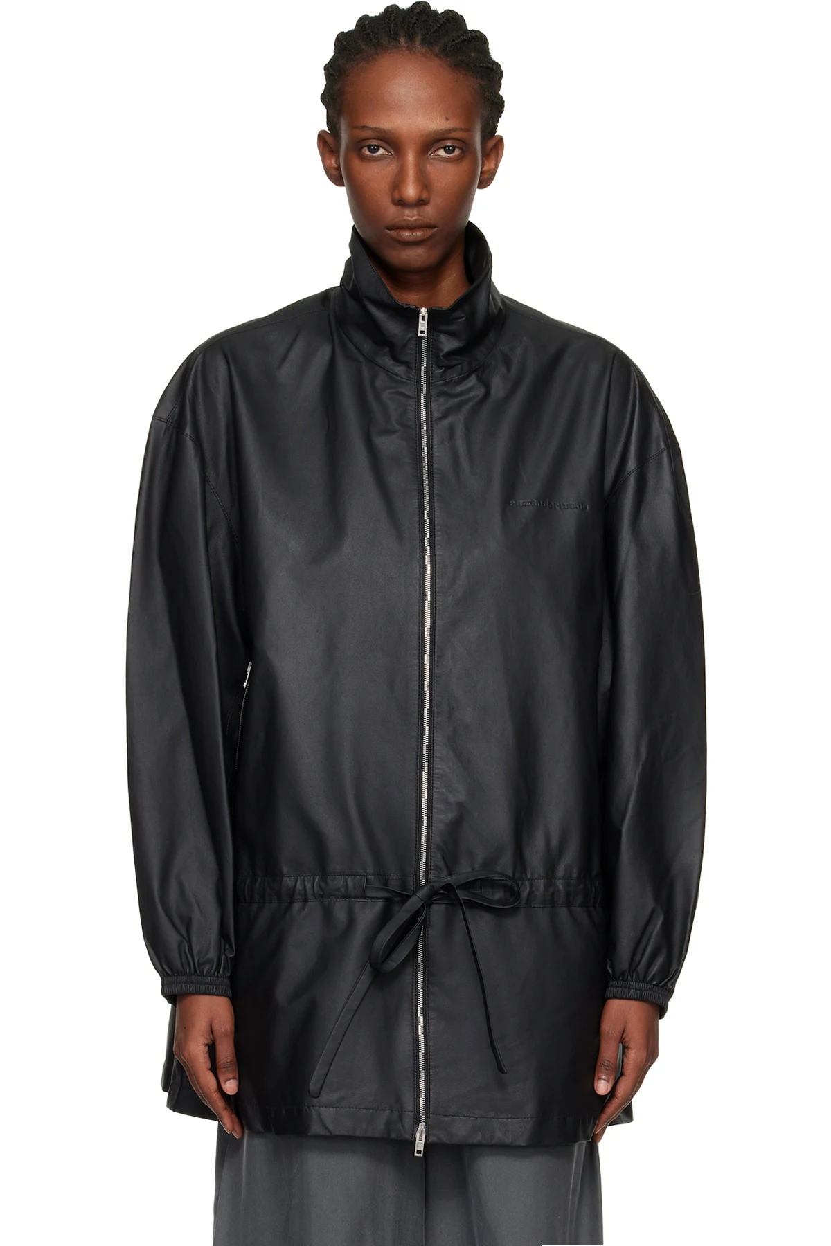 Black Drop Waist Bonded Leather Jacket