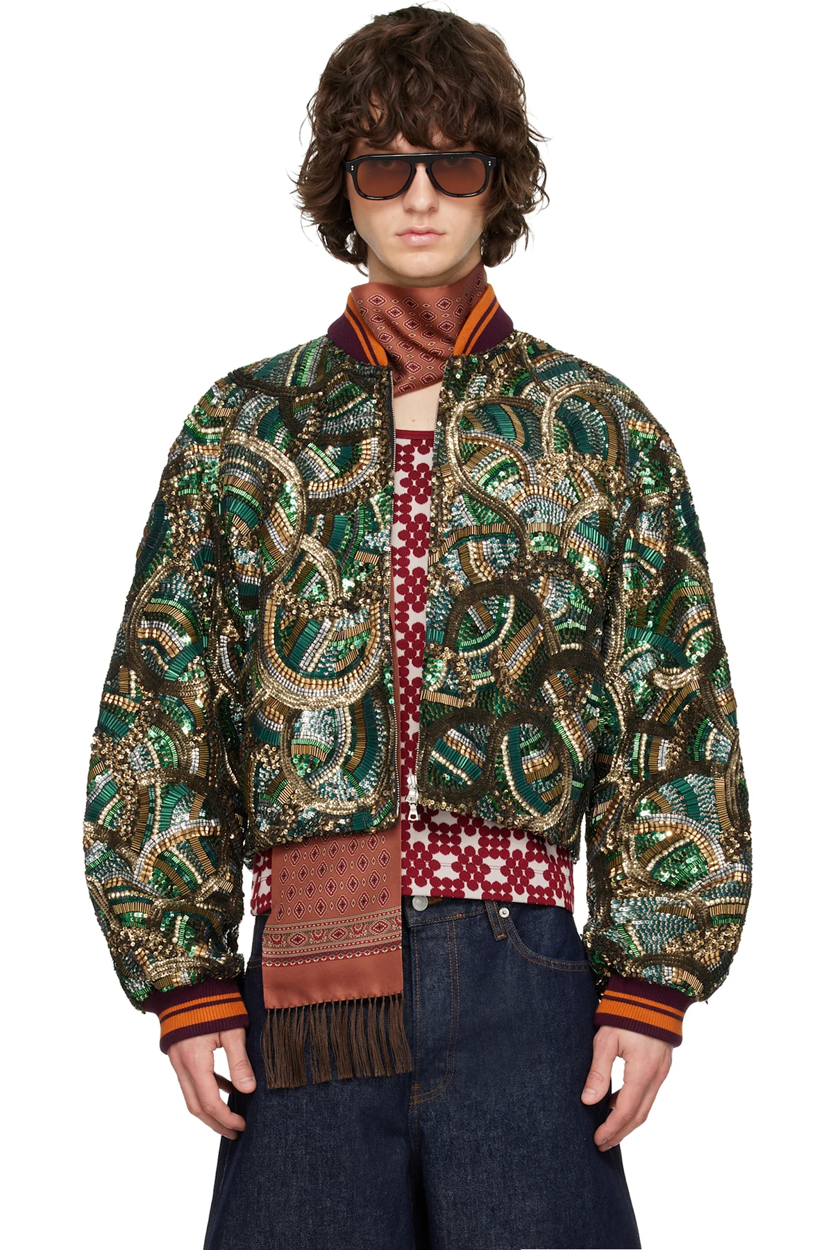 Green Embroidered Bomber Jacket