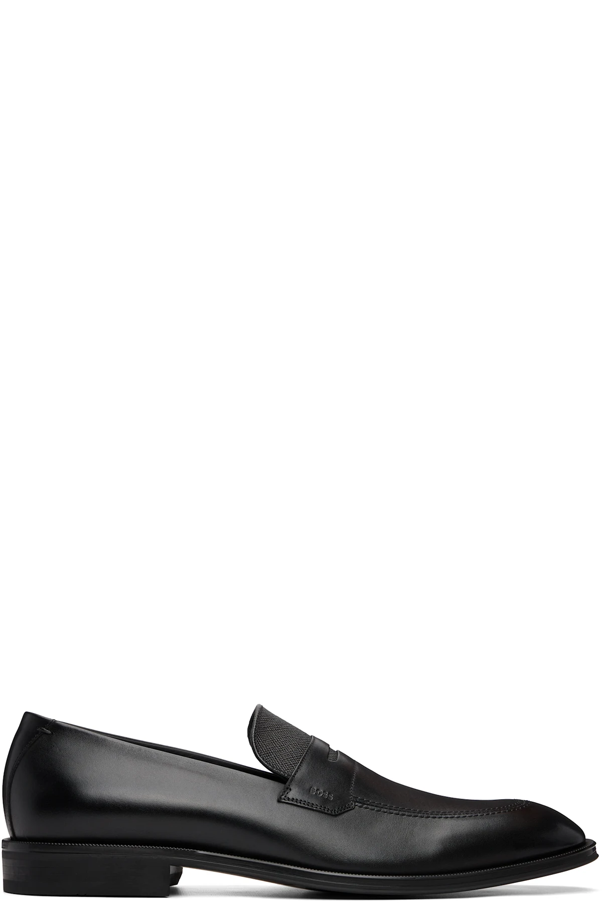 Black Textured-Tongue Leather Loafers