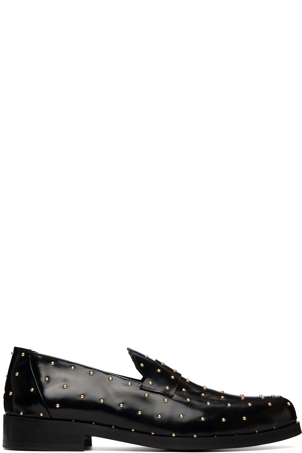 Black Studded Leather Loafers