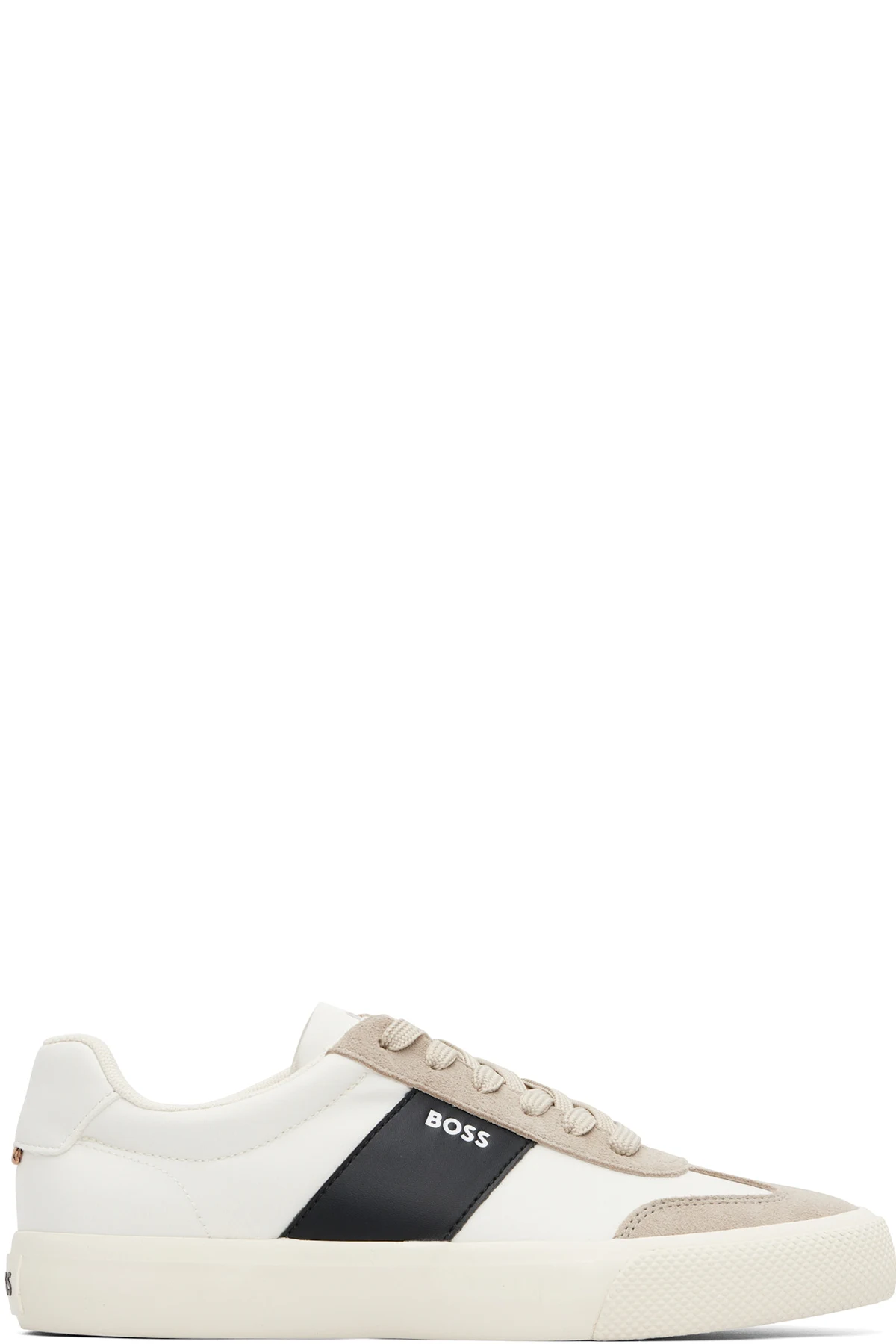 White Low-Top Suede Trim Sneakers