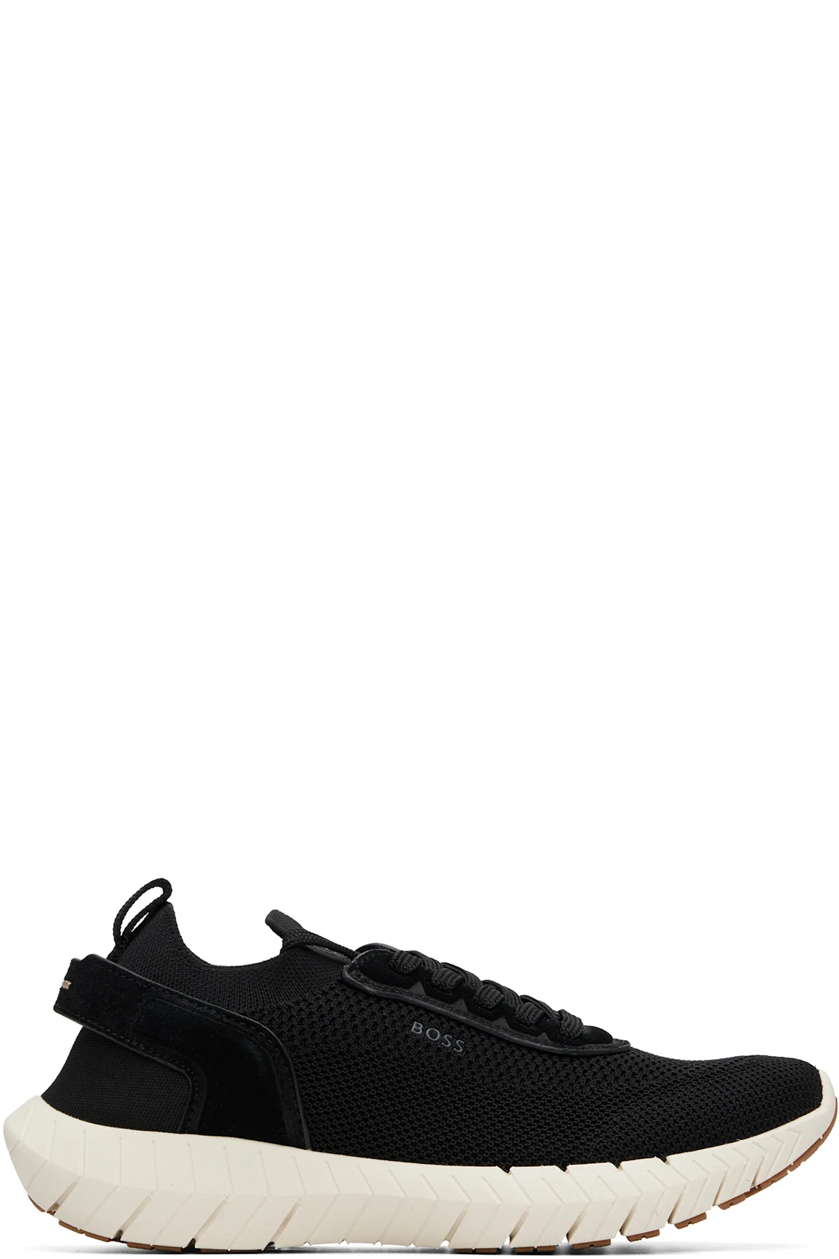 Black BOSS-MOTION Leather Trims Knitted Sneakers