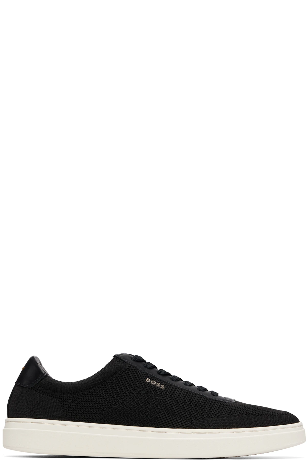 Black Lace-Up Leather Trim Knitted Sneakers
