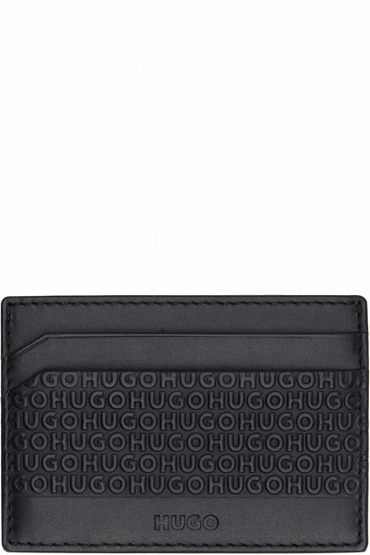 Black Logo-Pattern Leather Card Holder