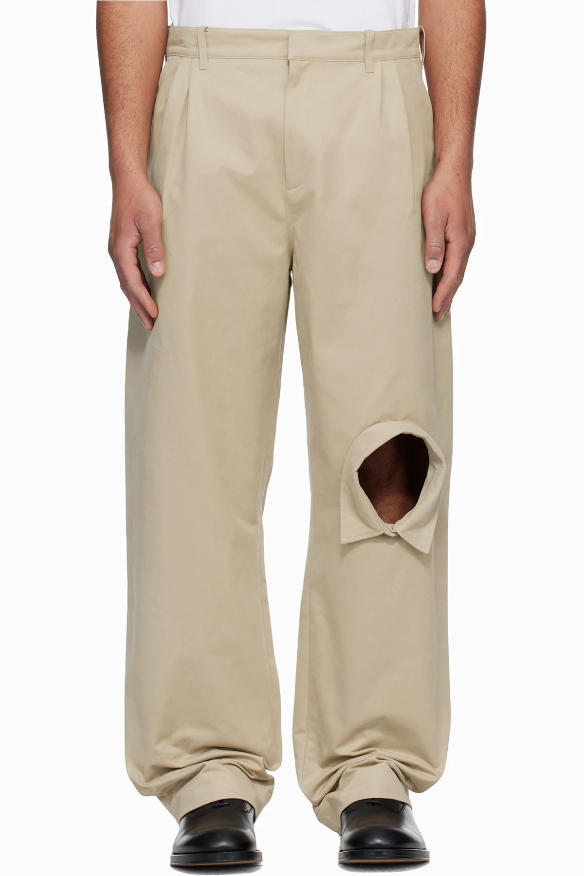 Beige Shirt Collar Chino Trousers