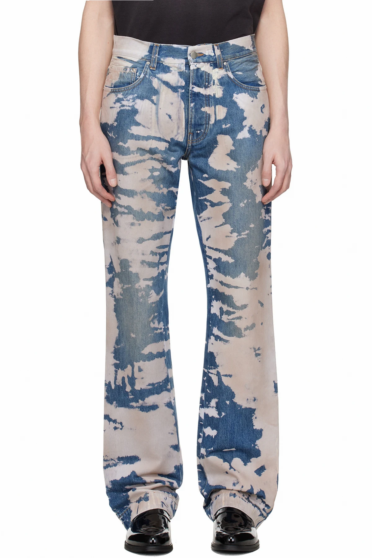 Blue Bleached Straight Flare Jeans