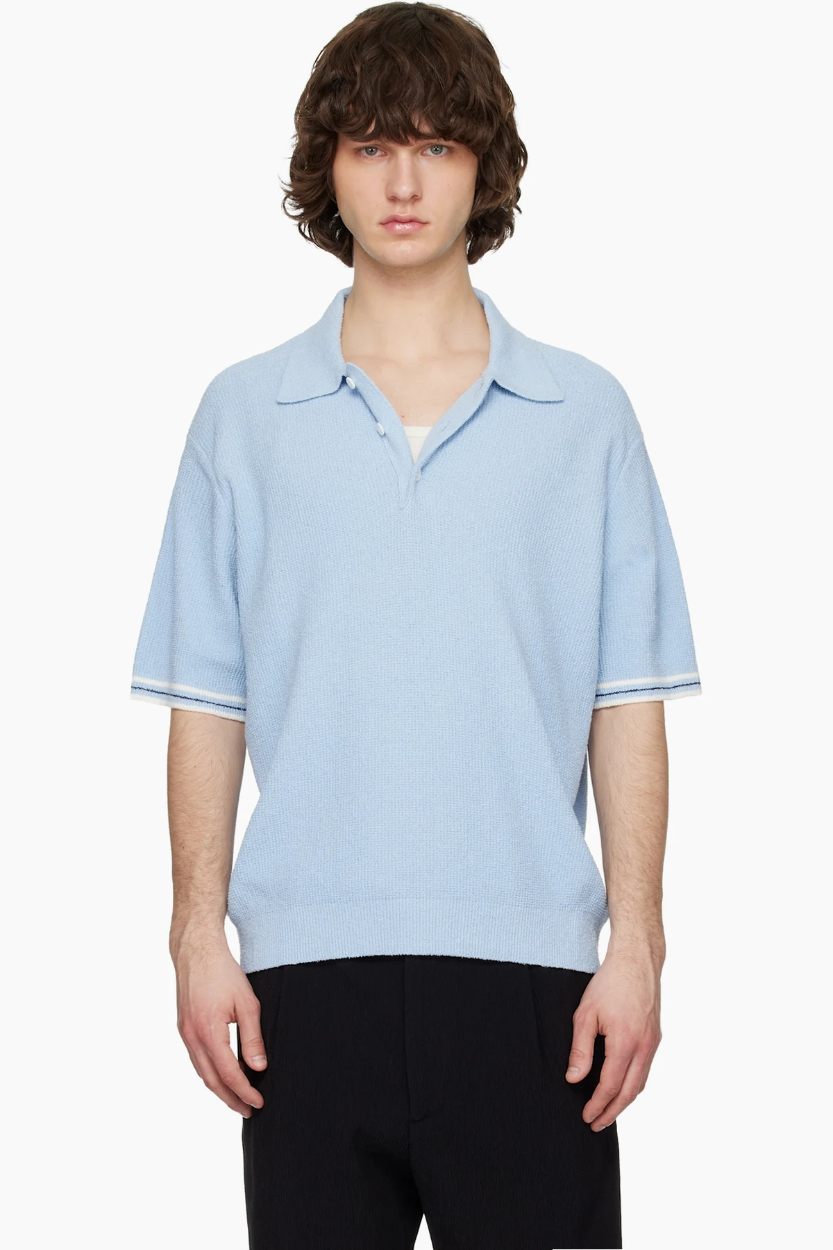 Blue Collared Short-Sleeve Terry Knit Polo