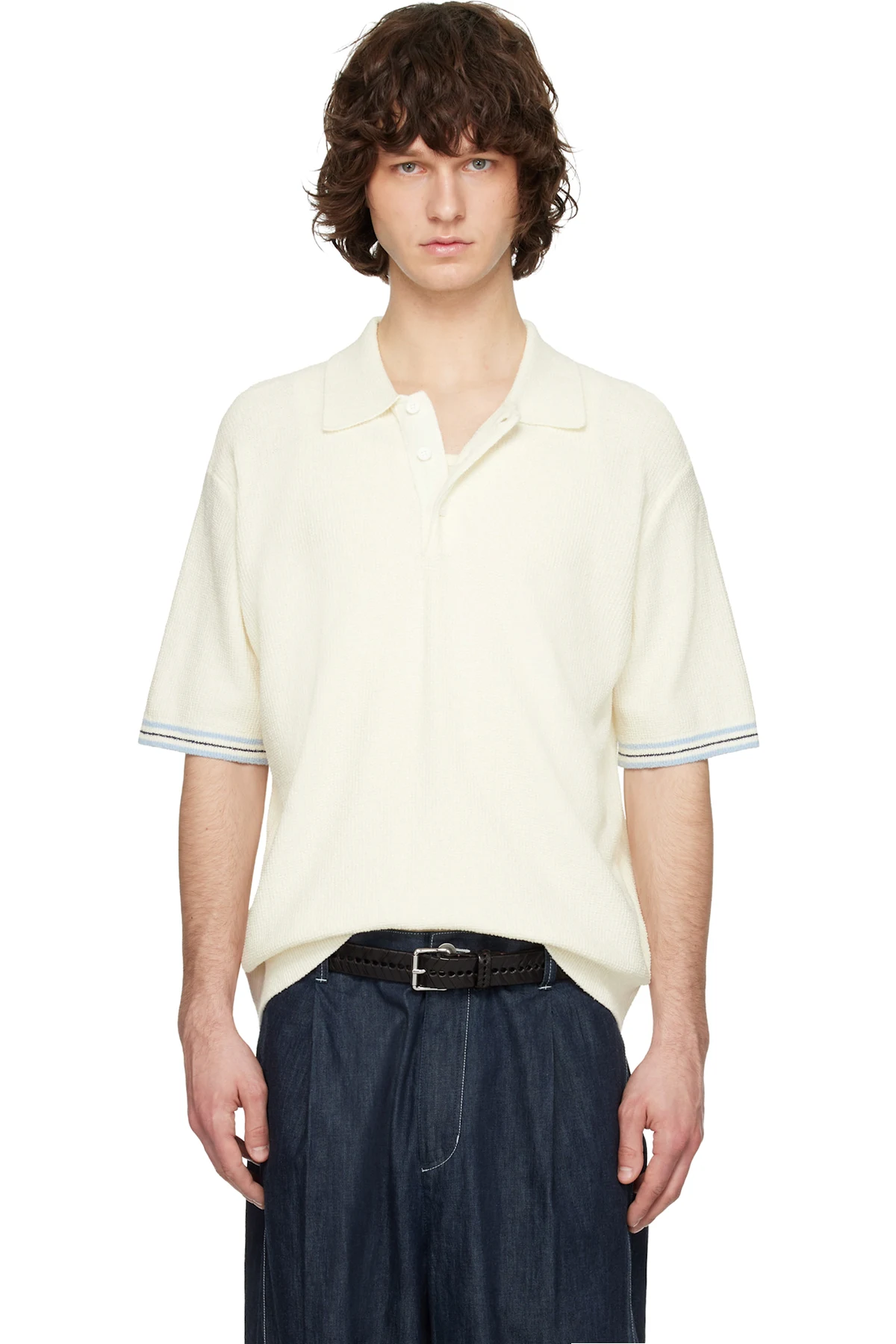 Off-White Collared Short-Sleeve Terry Knit Polo