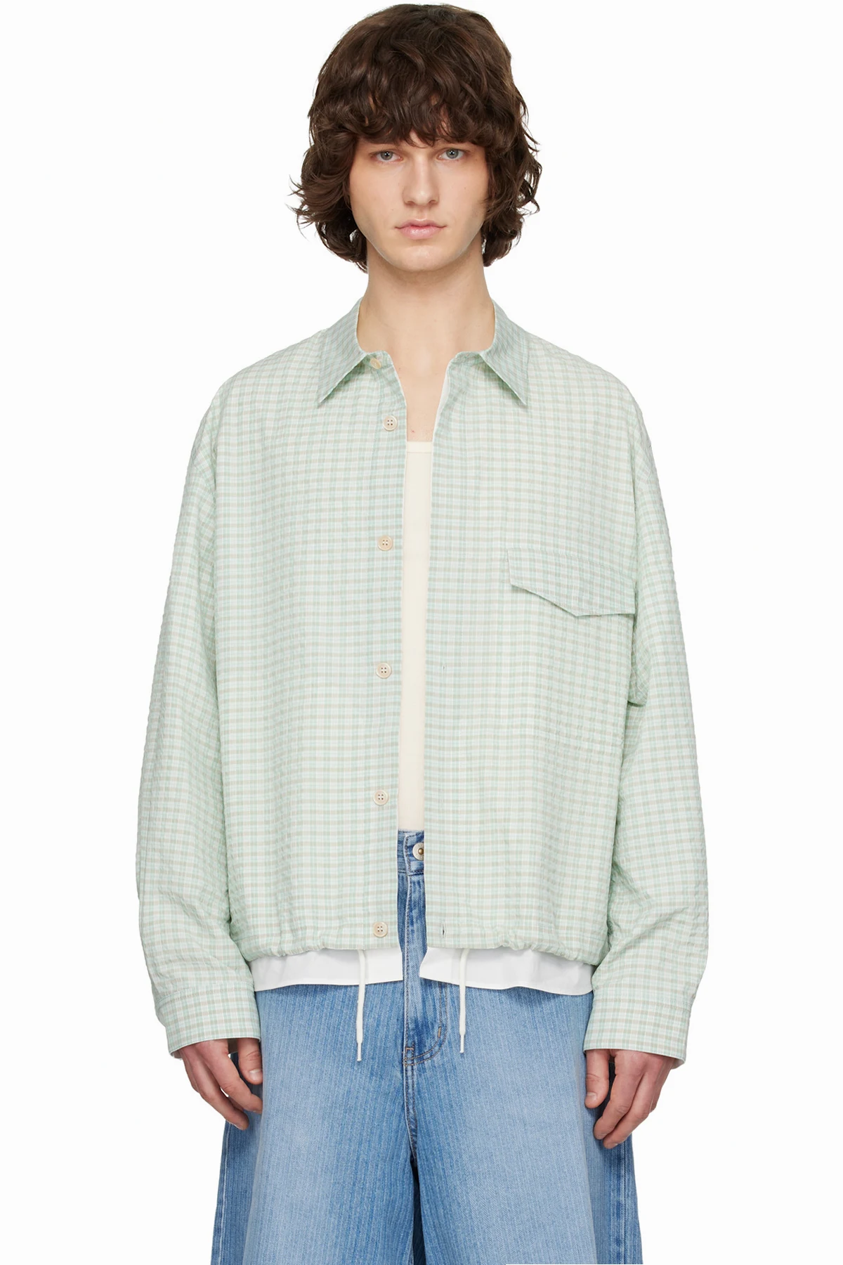 Green & White Layered Check Out Shirt