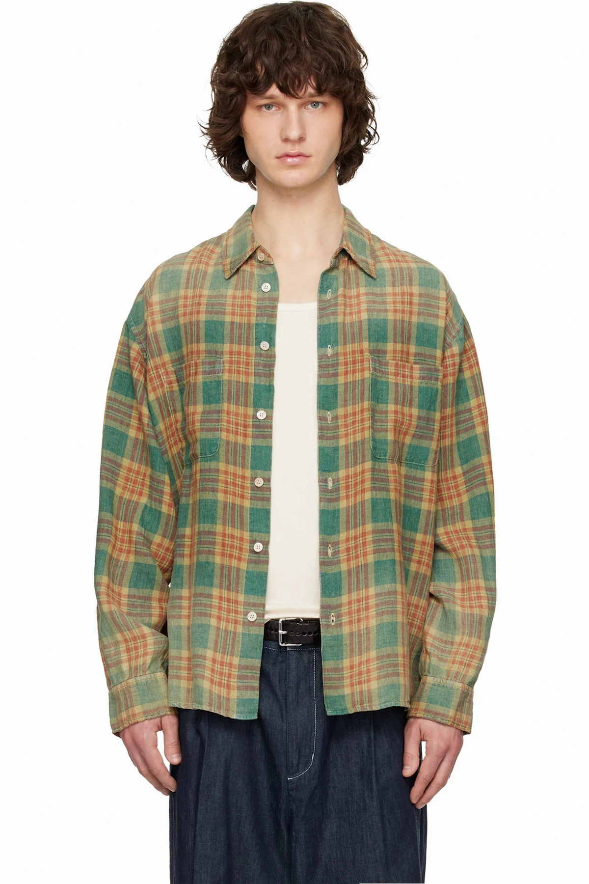 Blue & Yellow Bleached Linen Check Shirt