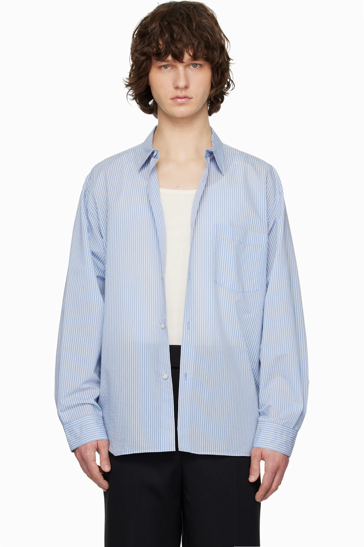 Blue Cotton Nylon Stripe Shirt