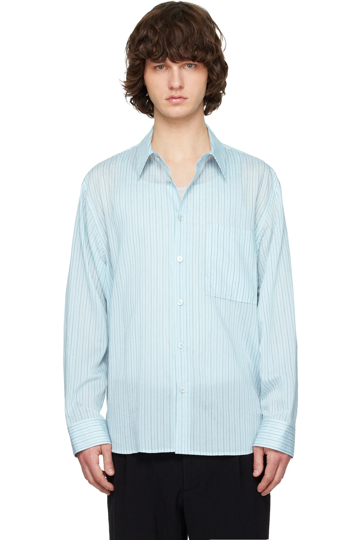 Blue Lyocell Nylon Stripe Shirt