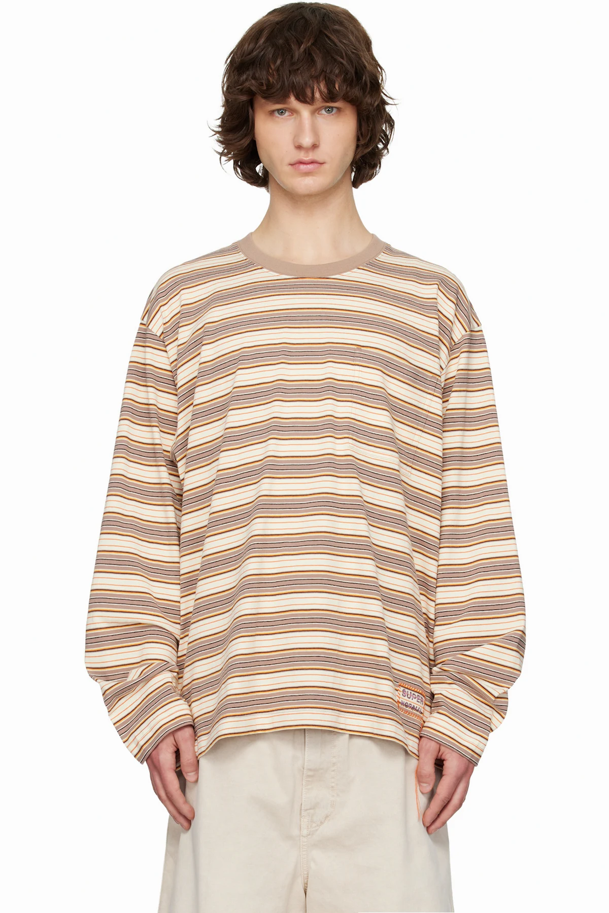 Brown & Off-White Striped Long Sleeve T-shirt