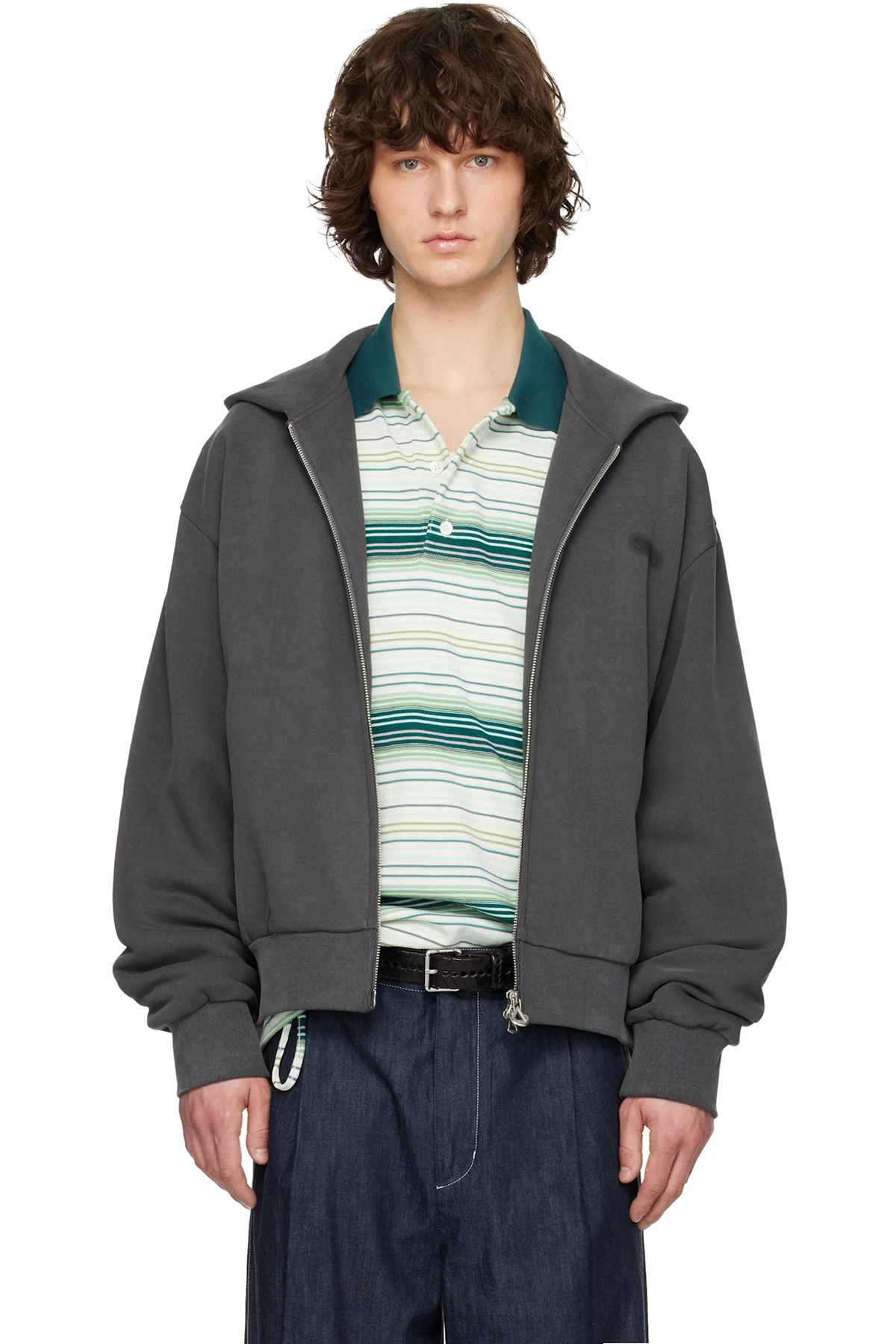 Gray Solid Back Logo Zip-Up Hoodie