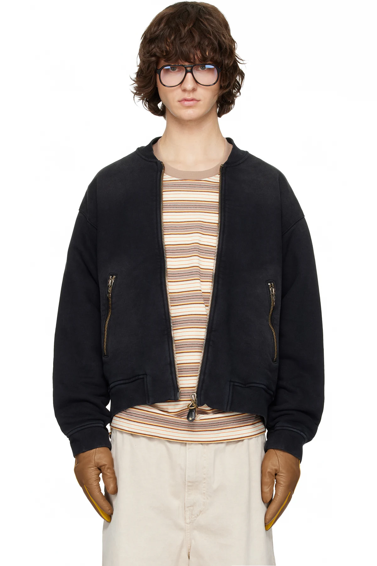 Black Faded Bomber Jacket