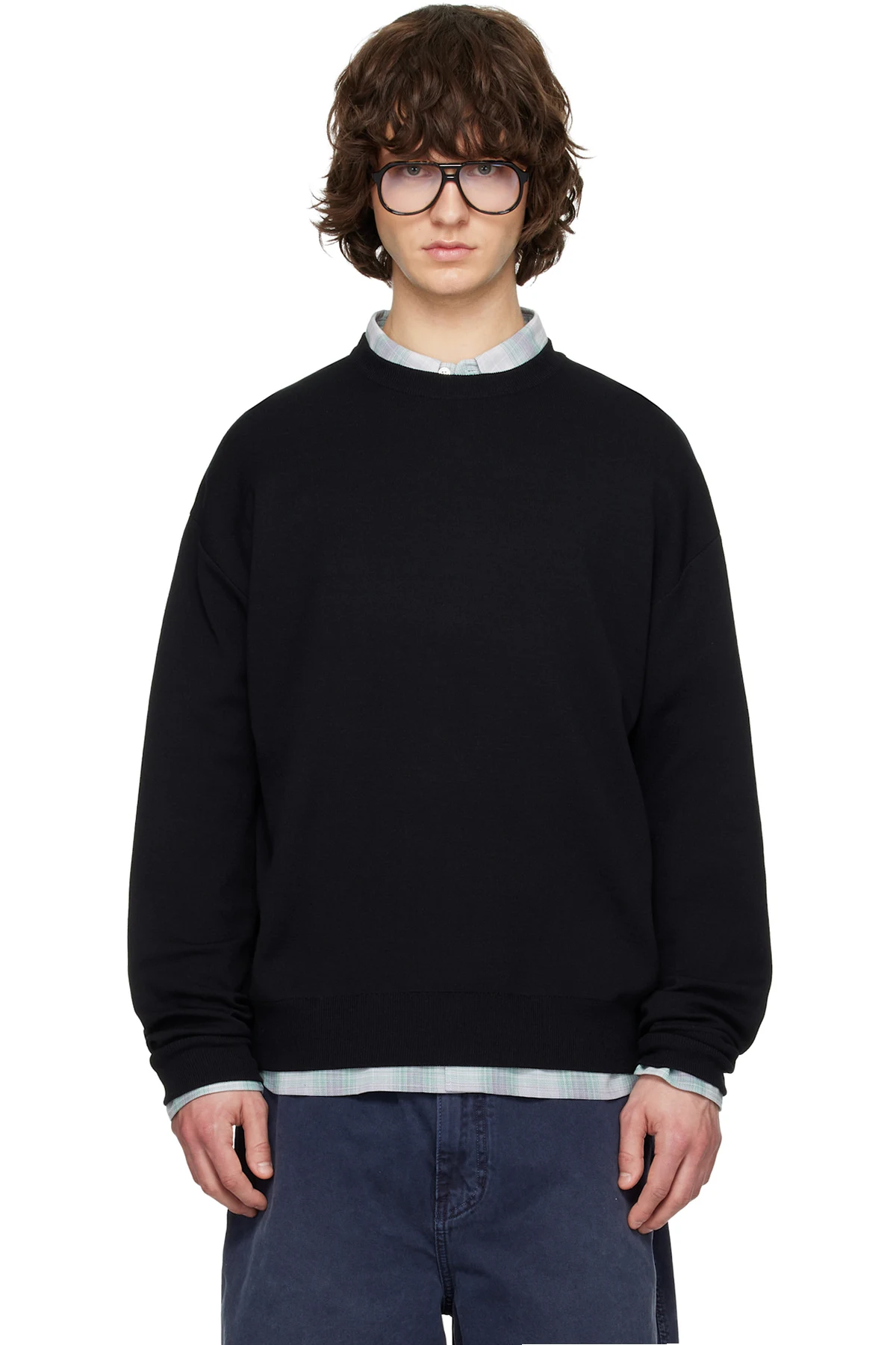 Black Sweat Round Neck Knit Sweater