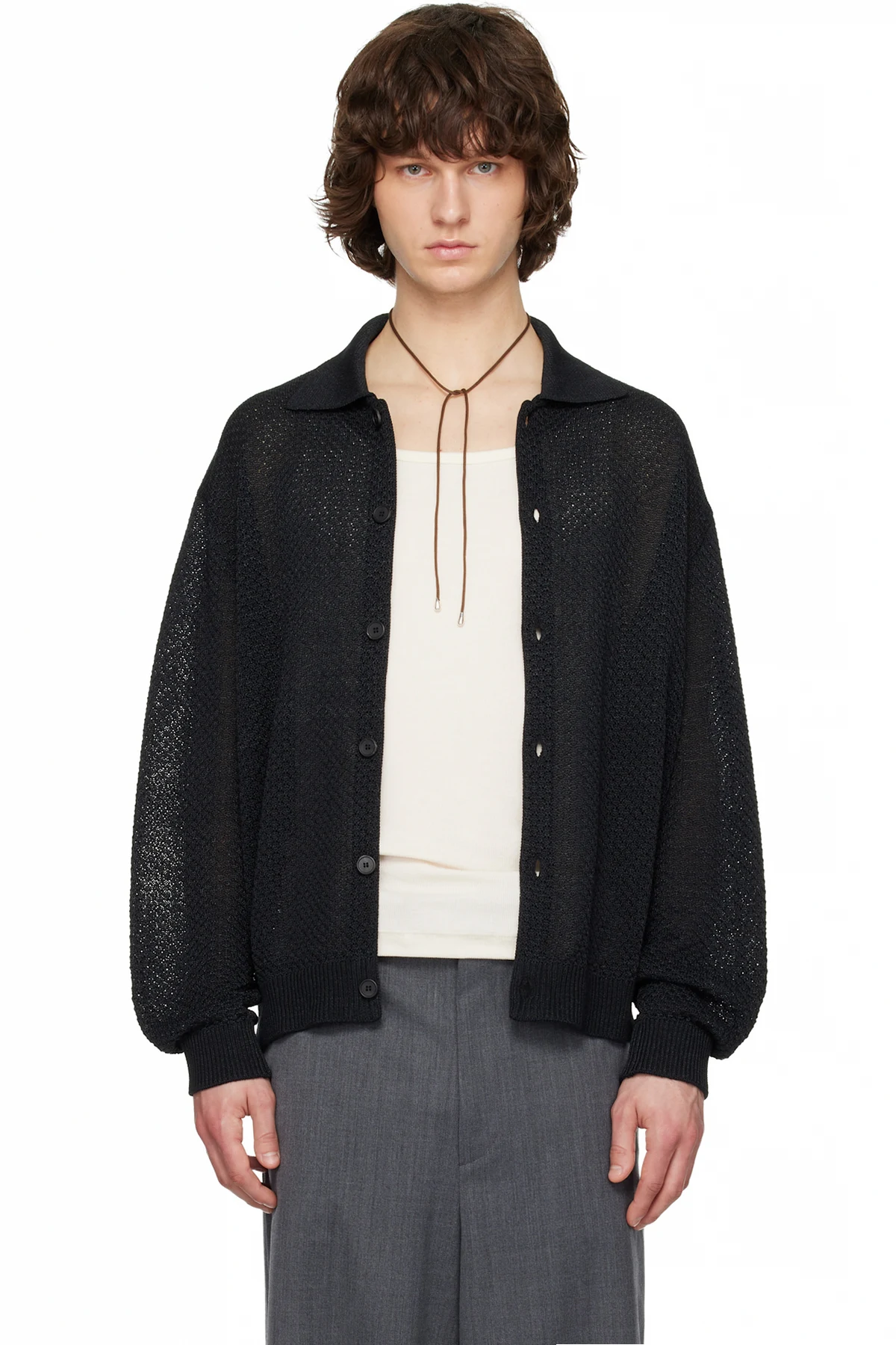 Black Collar Button Cardigan