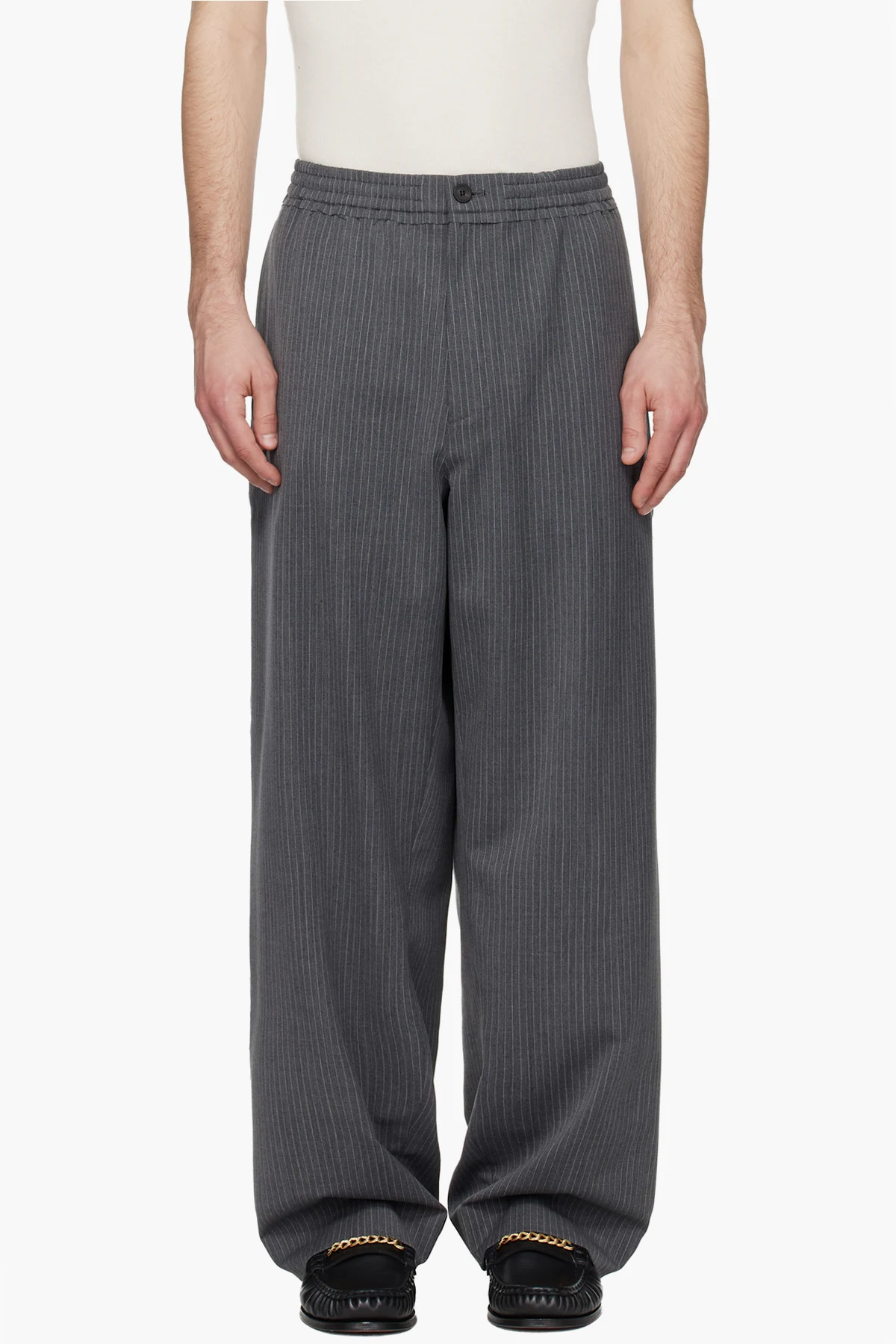 Gray Striped Wool Trousers
