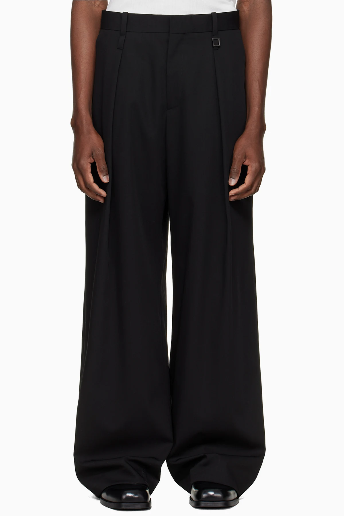 Black One-Tuck Wide Wool Trousers