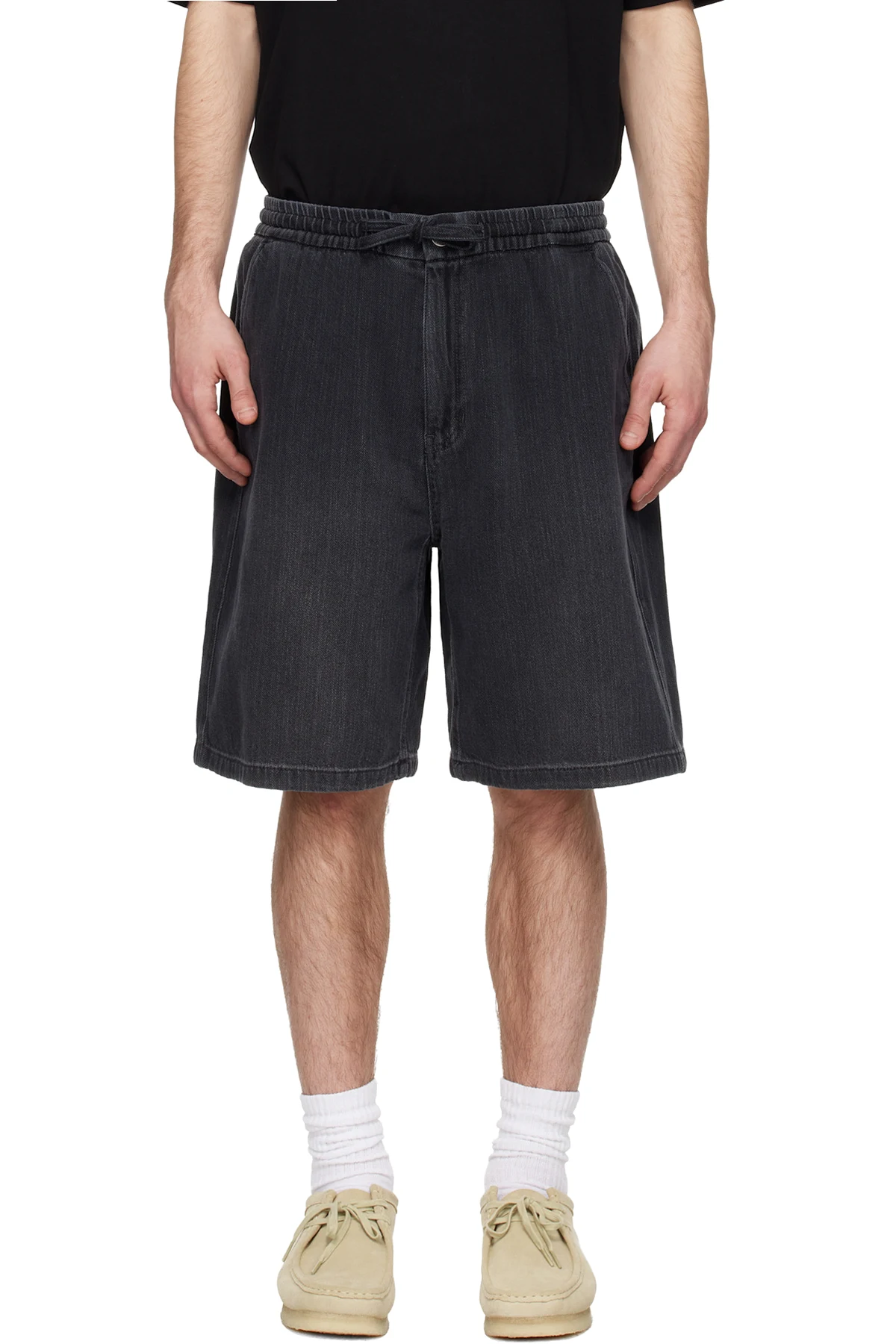 Gray Drawstring Denim Shorts