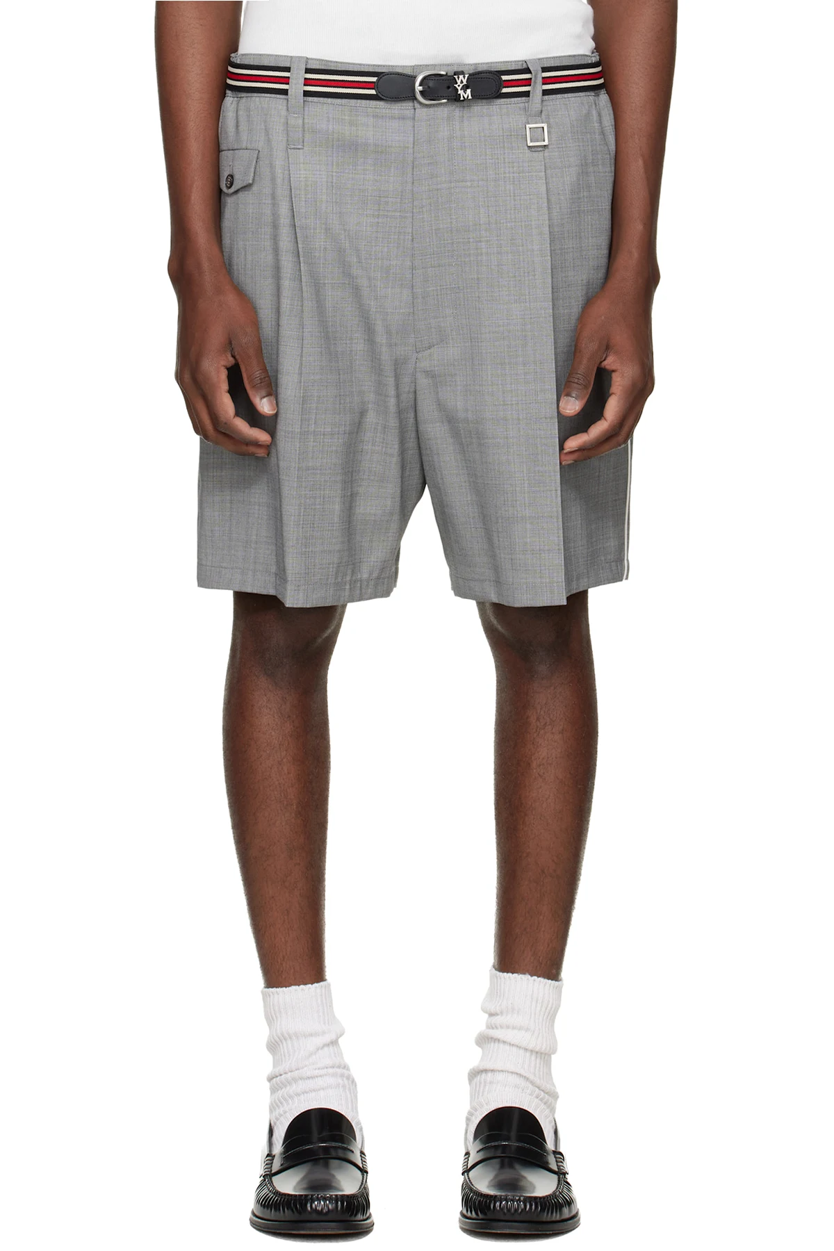 Gray Wool Poly Belted Shorts