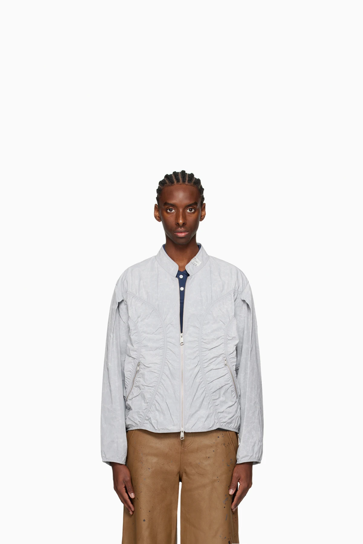 Gray Ruched Bomber Jacket