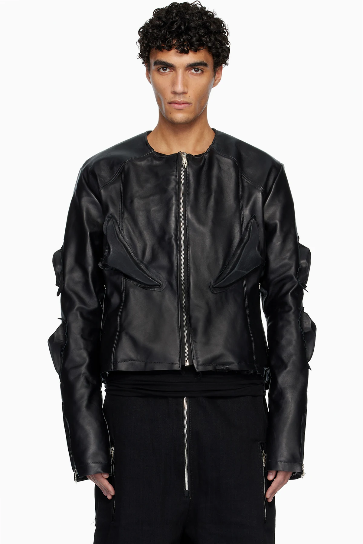 Black Padded Leather Biker Jacket
