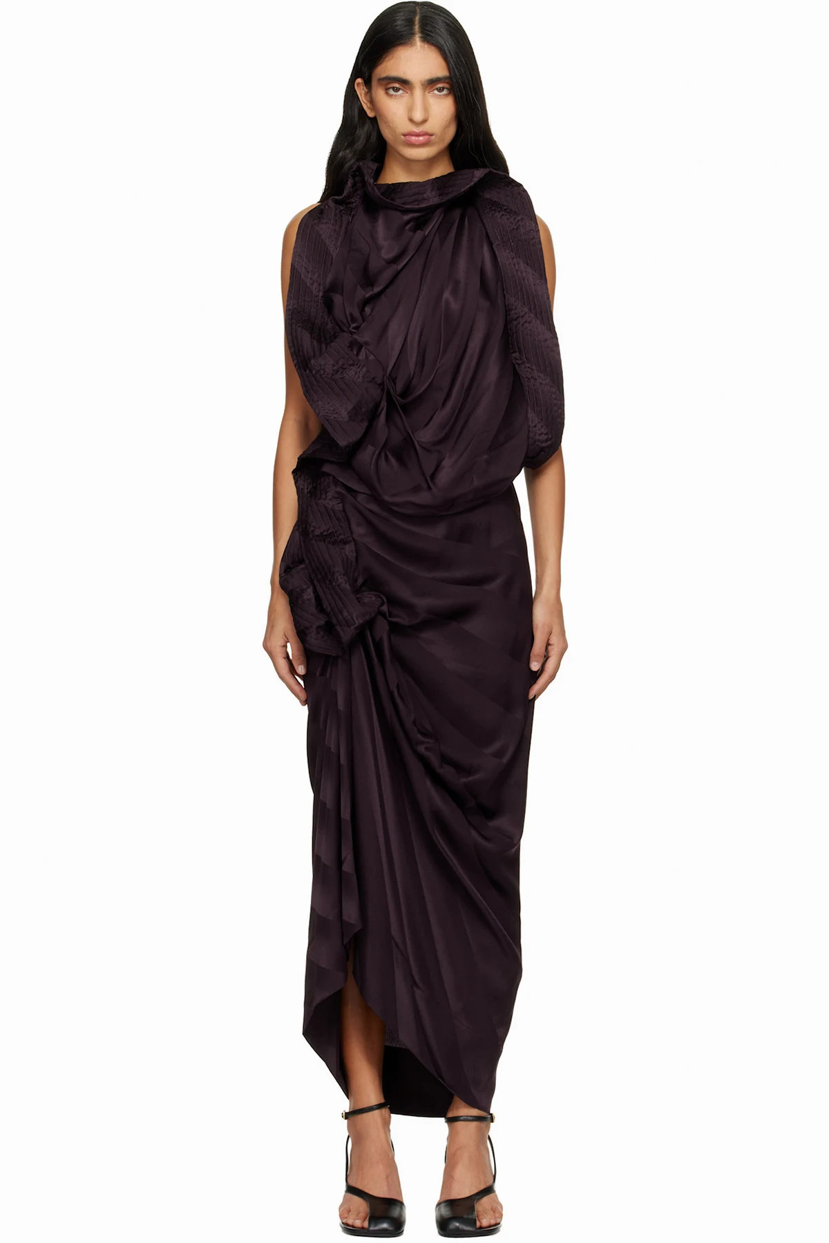 Purple Draped Silk Maxi Dress