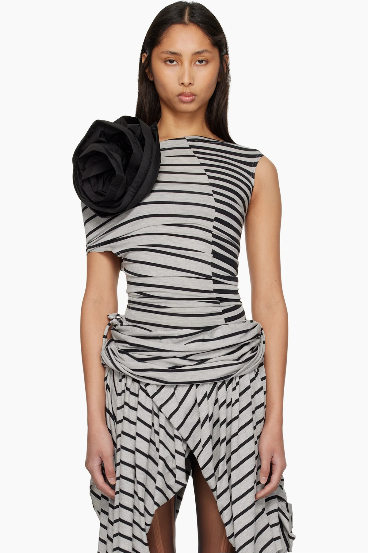 Gray & Black Striped Corsage Top