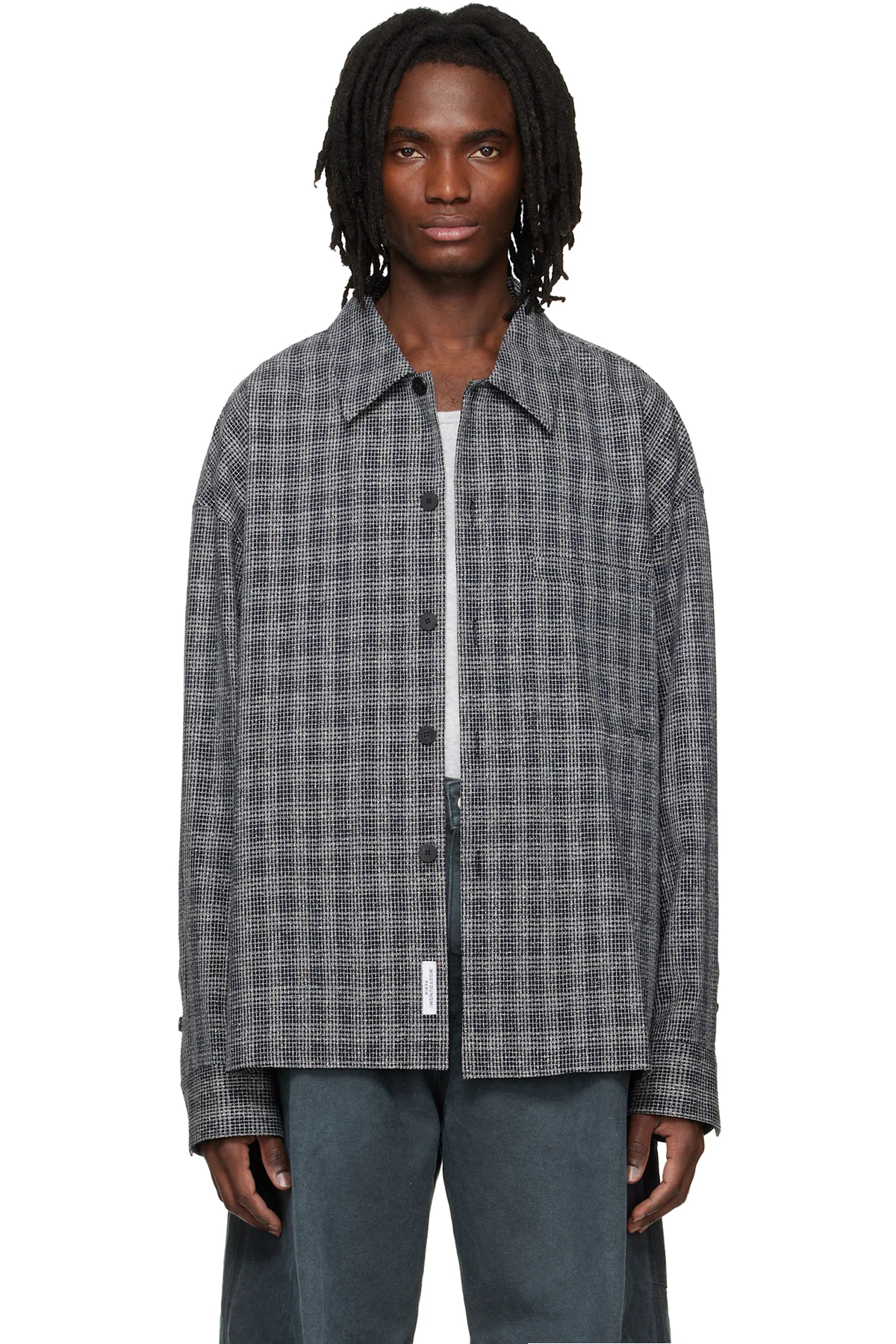 Black Wool Silk Check Shirt