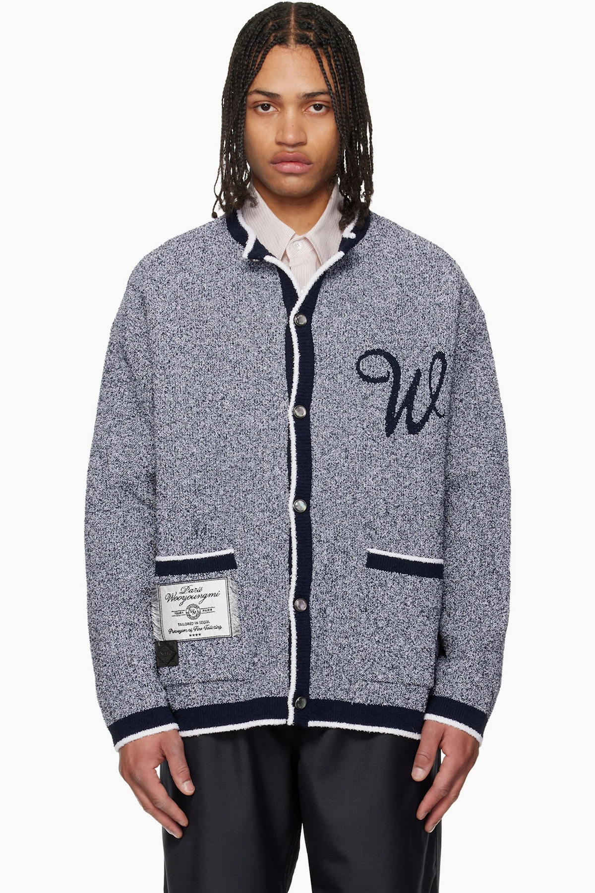 Navy Round Neck Logo Cardigan