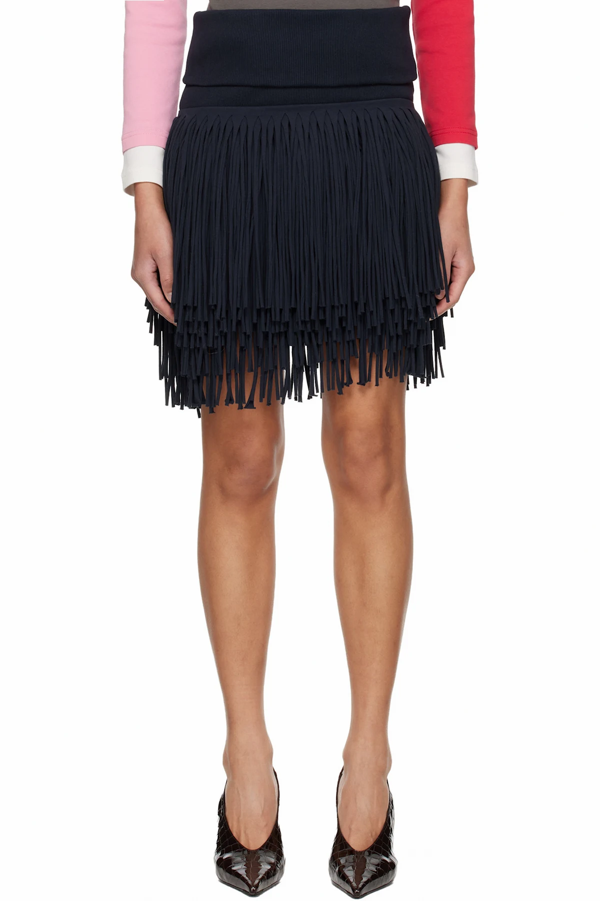 Navy Fringed Miniskirt