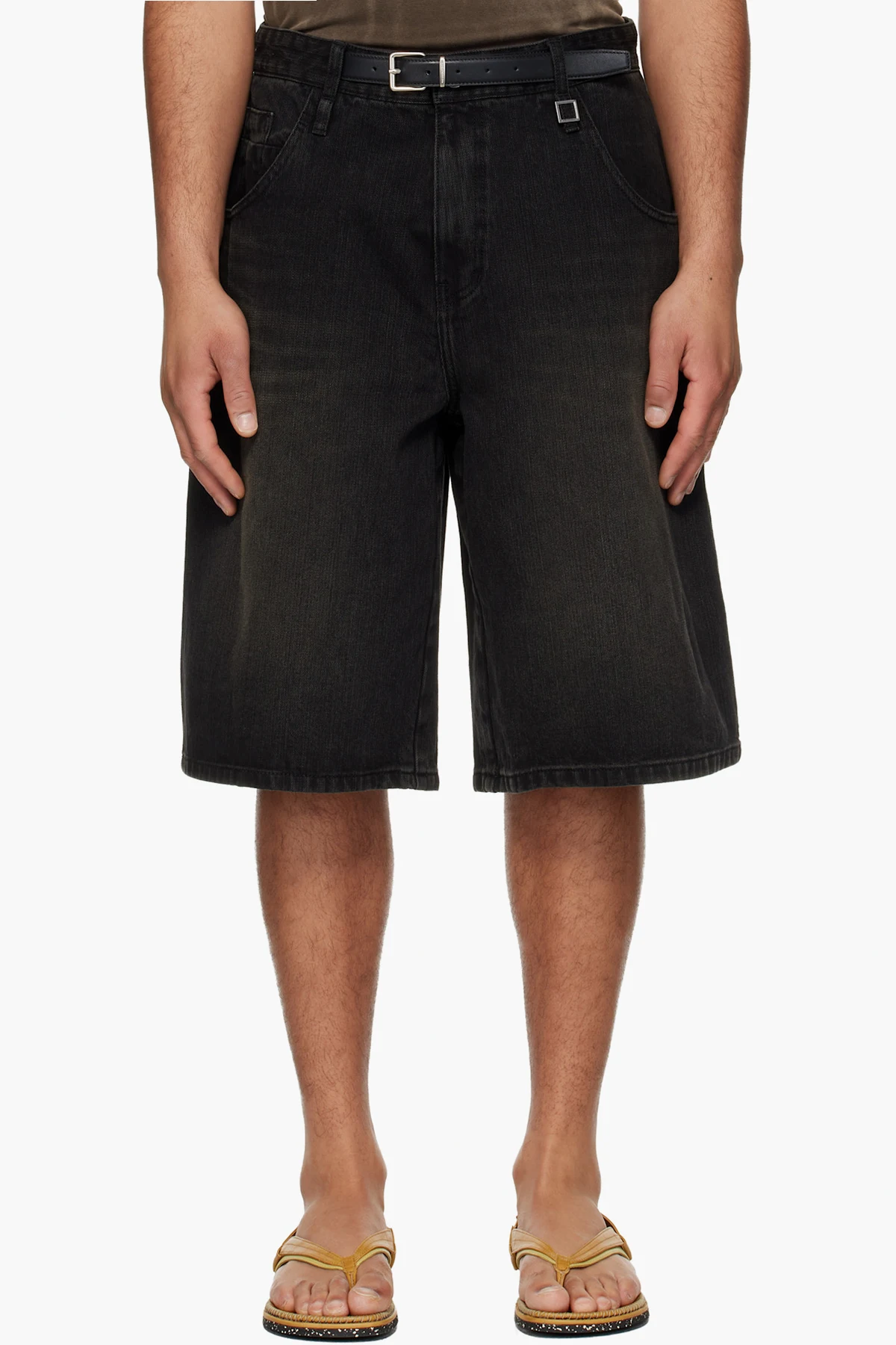 Black Belted Denim Shorts